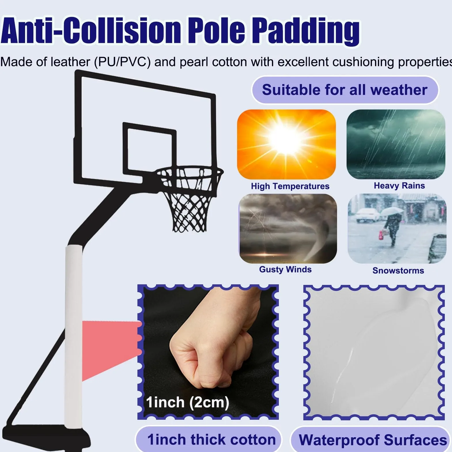 Envoltura acolchada para bastón de baloncesto y bastones redondos de 3 a 10 pulgadas, cubierta suave y duradera para vigas y columnas de soporte de metal