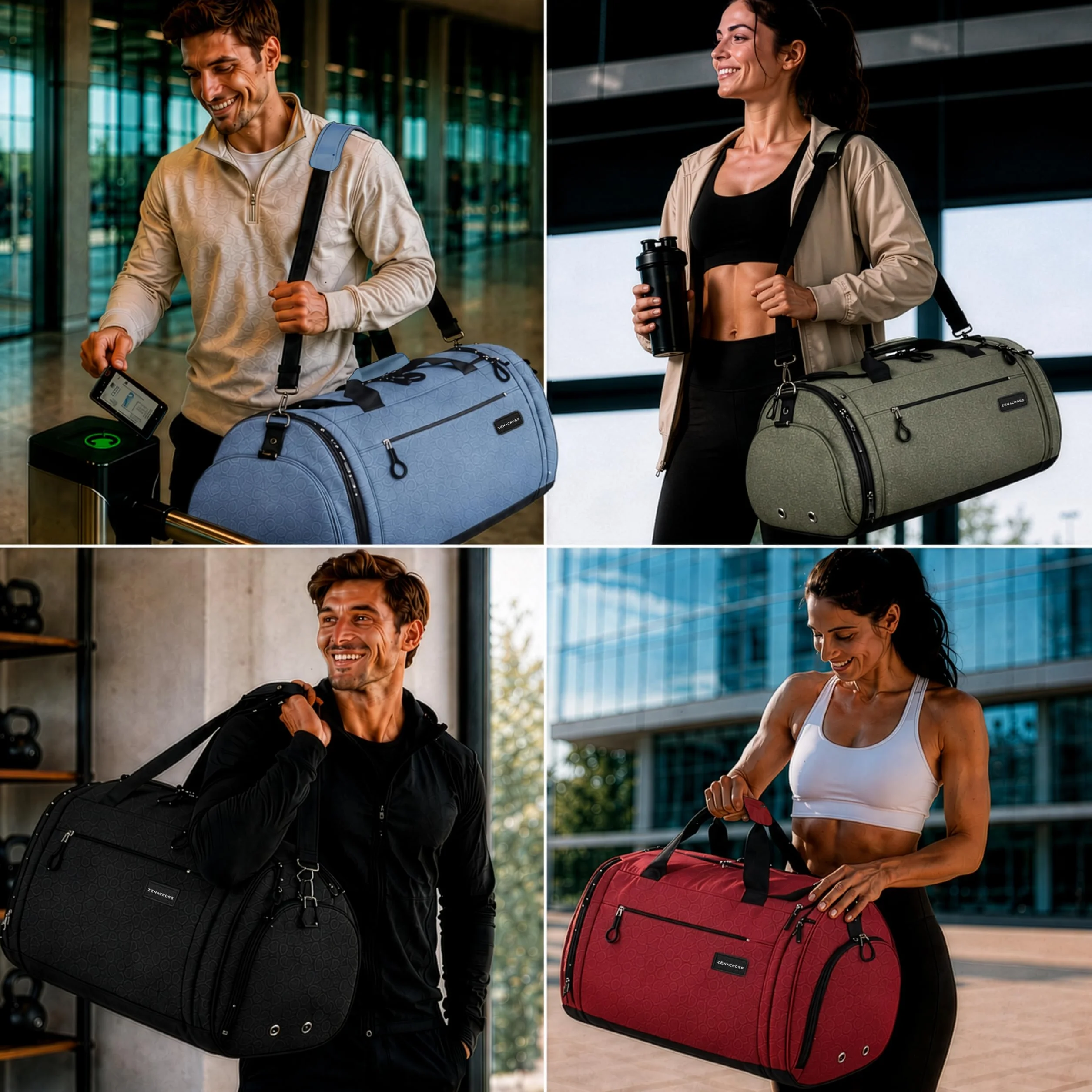 Mochila Gimnasio Hombre Mujer 50 l Compartimento Zapatos Humeda Viaje Gym Azul