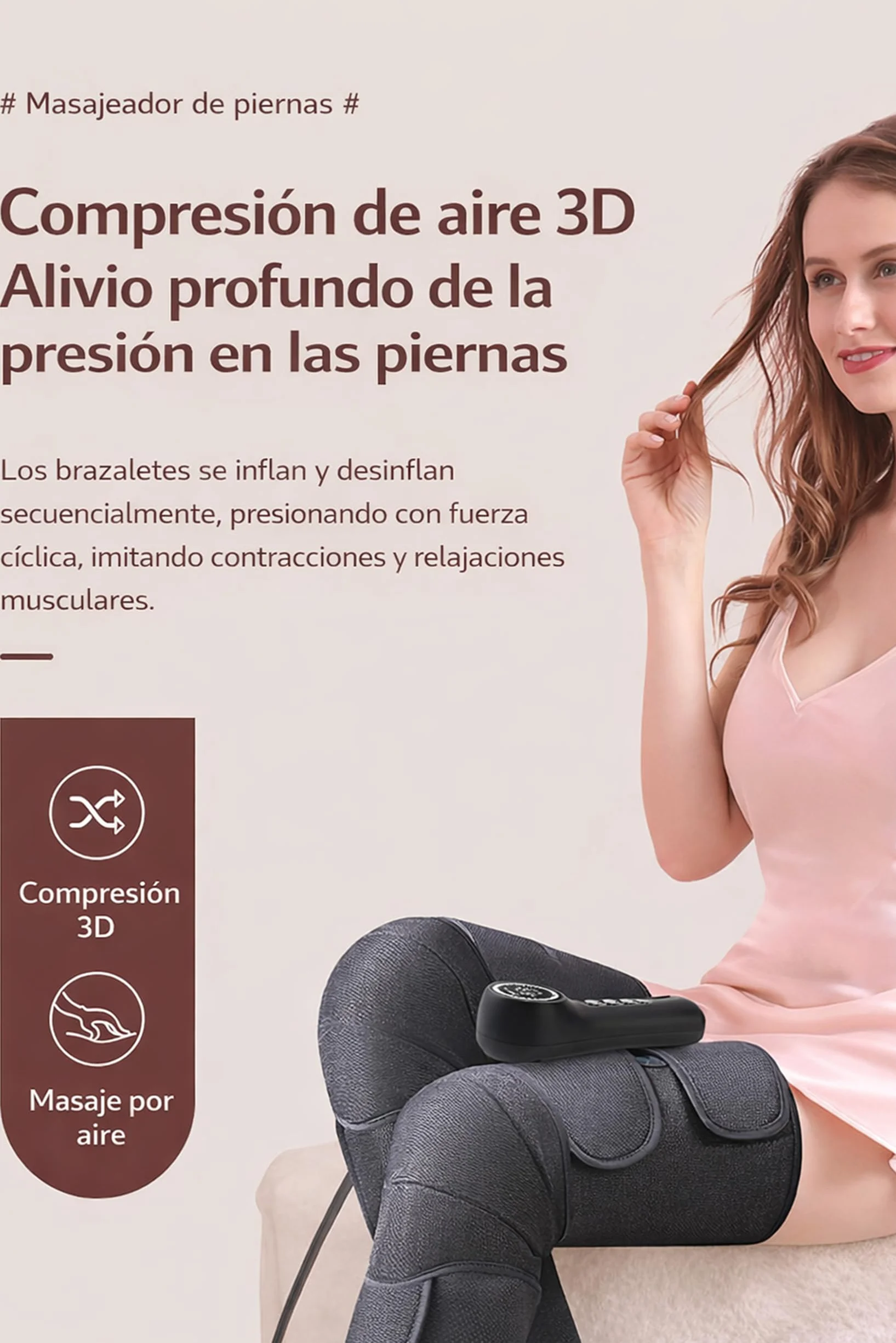 Masajeador de Piernas con Compresión de Aire, Calor y 3 Modos Inteligentes, 5 Niveles, Presoterapia