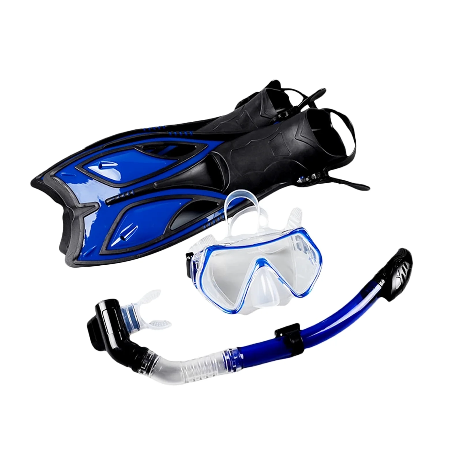 Juego de máscara de Snorkel de Vidrio Templado con Snorkel Completamente seco, Aletas largas y Gafas de Buceo para Adultos