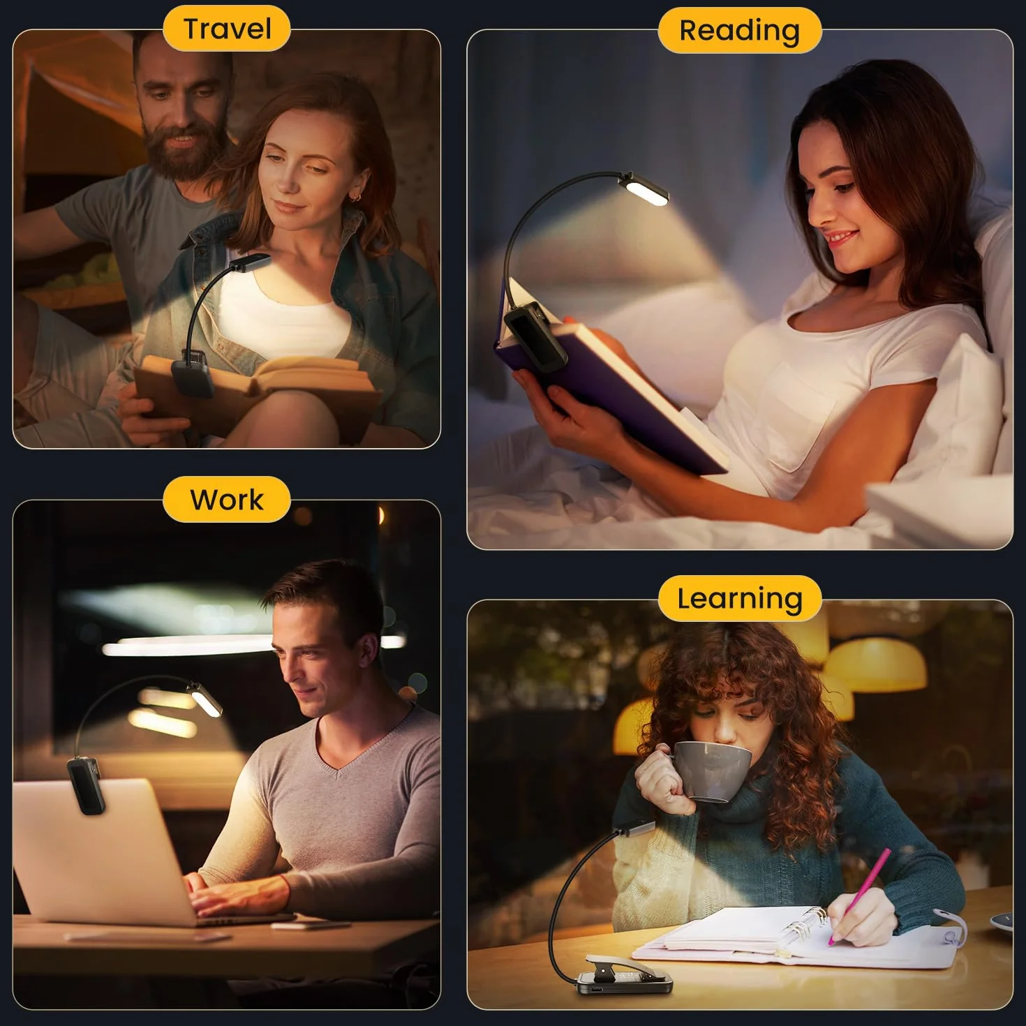 Luz de Lectura USB Recargable 10 LED 3 Colores Atenuación Continua 360° Flexible Protección Ojos Larga Duración