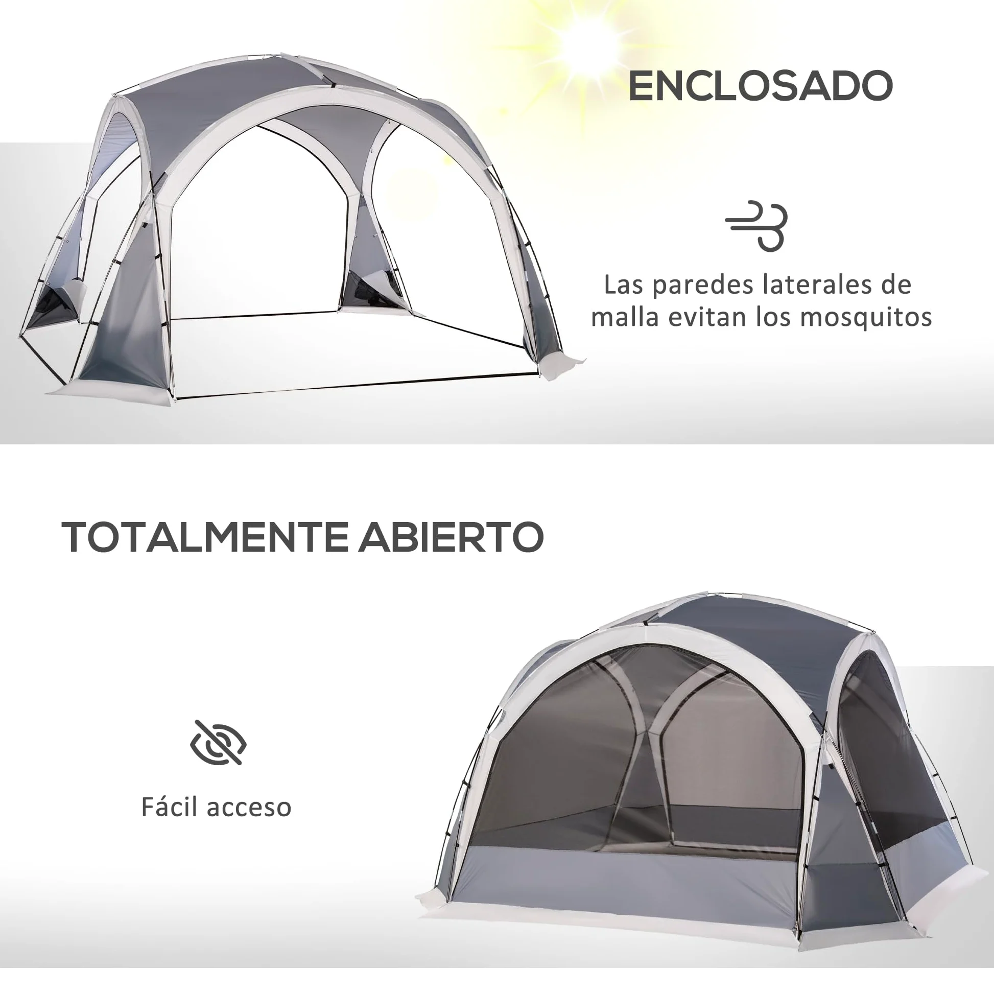 Outsunny Carpa Portátil para 6-8 Personas Carpa de Camping con 4 Mosquiteros Gancho y Bolsa de Transporte Anti-UV para Pescar Senderismo 350x350x230 cm