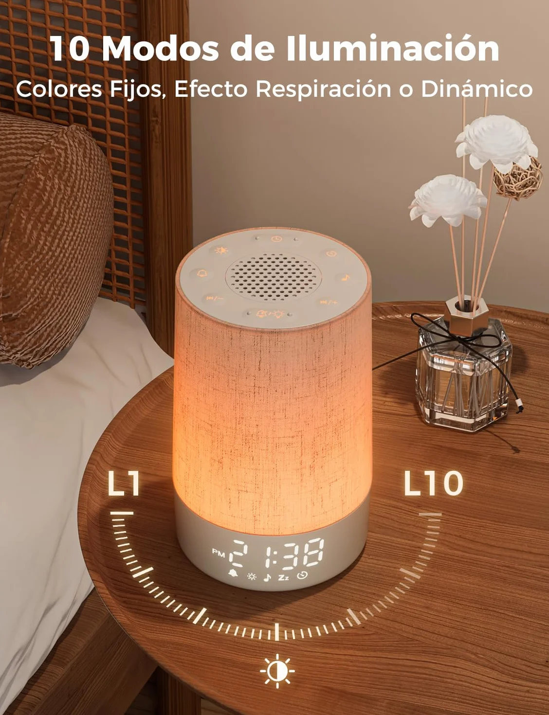 LIORQUE Despertador Amanecer Luz Natural 10 Niveles Brillo 30 Melodías Temporizador Sueño Alarma Snooze