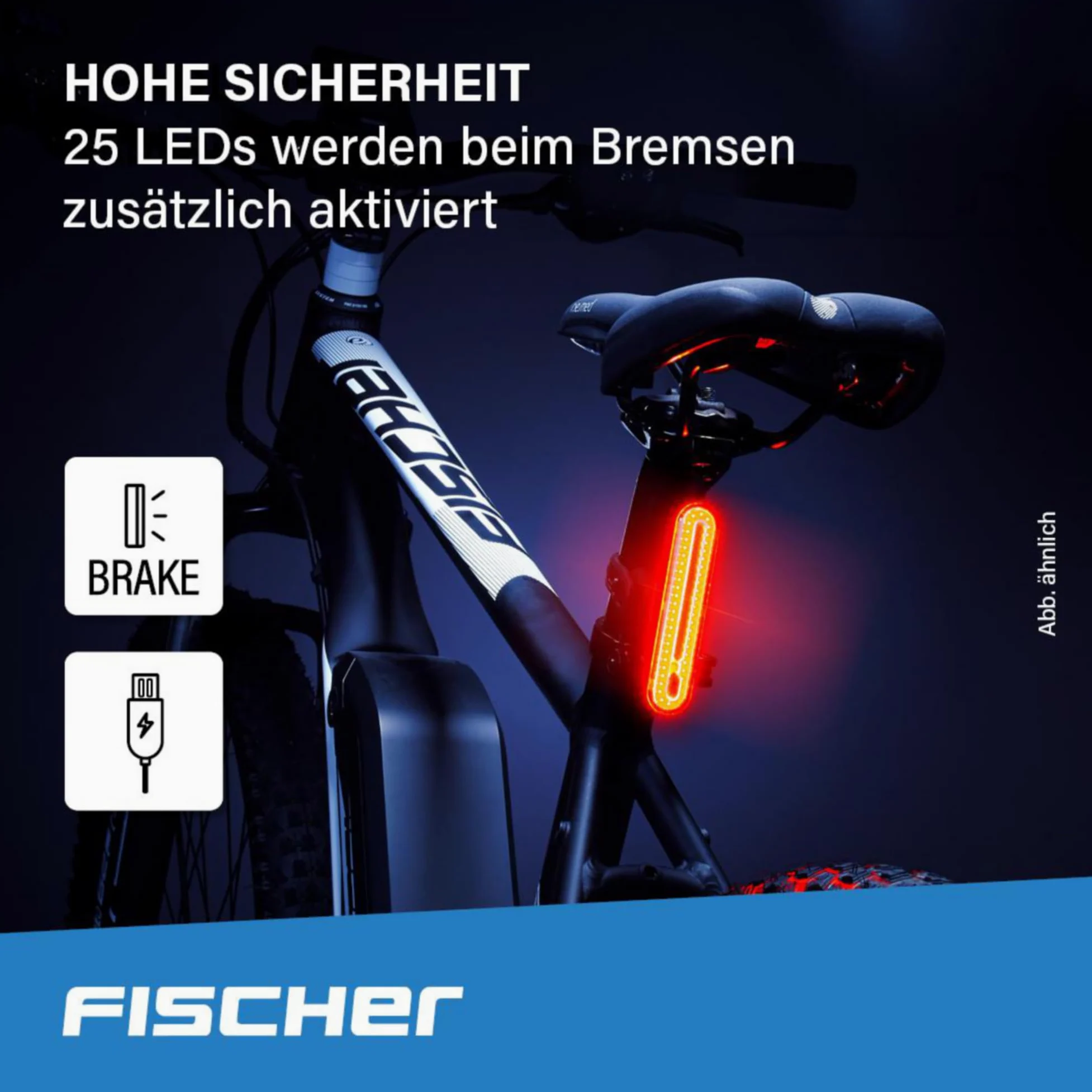 Fischer Juego de iluminación para Bicicleta 80/40/20 Lux, Juego de Luces de batería, luz Delantera y Trasera, con batería y función de Carga USB, 3 Funciones de luz, protección contra Salpicaduras