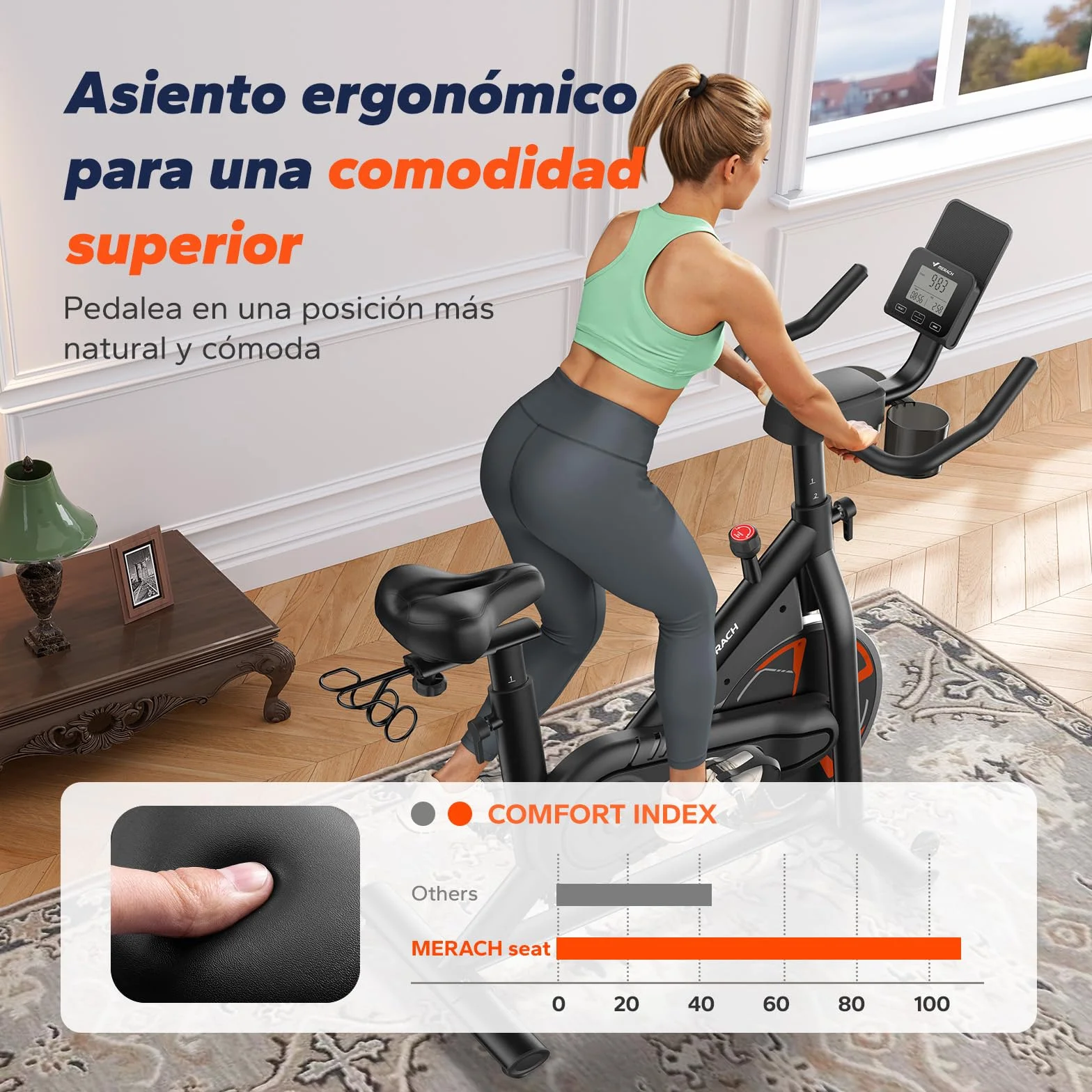 MERACH Bicicleta Estática con Resistencia Magnética, Bicicleta de Interior Silenciosa con Sillín de Aire Amortiguado, Monitor LED, App Propia, Marco en H Estable para Mayor Soporte, Capacidad 150KG