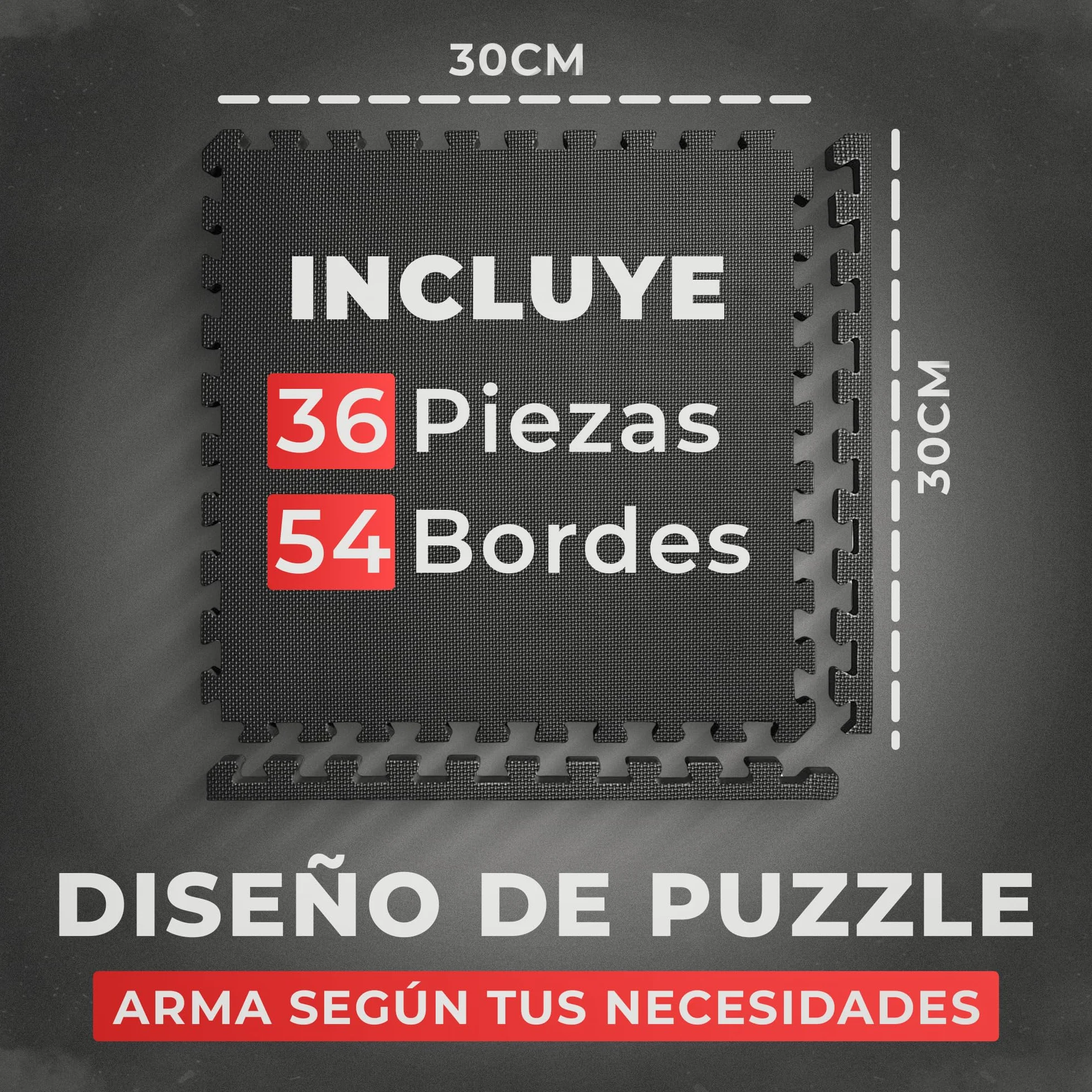 Esterilla Puzzle Fitness de Goma 30x30x1cm 36 Piezas Suelo Gimnasio