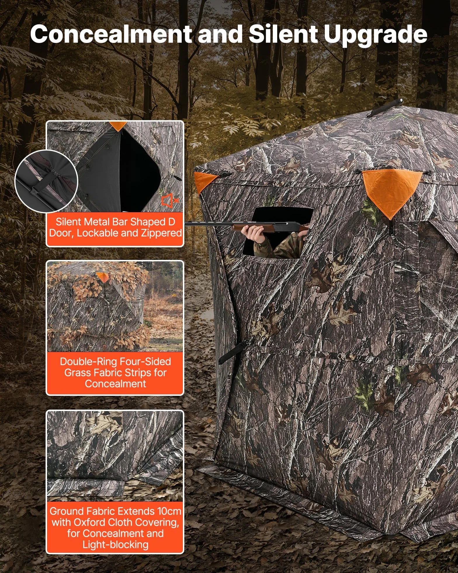 VEVOR Persiana de caza, persiana transparente de 270°, para 4-5 personas, con bolsa de transporte, tienda de campaña portátil y resistente, malla transparente unidireccional para caza de pavos y