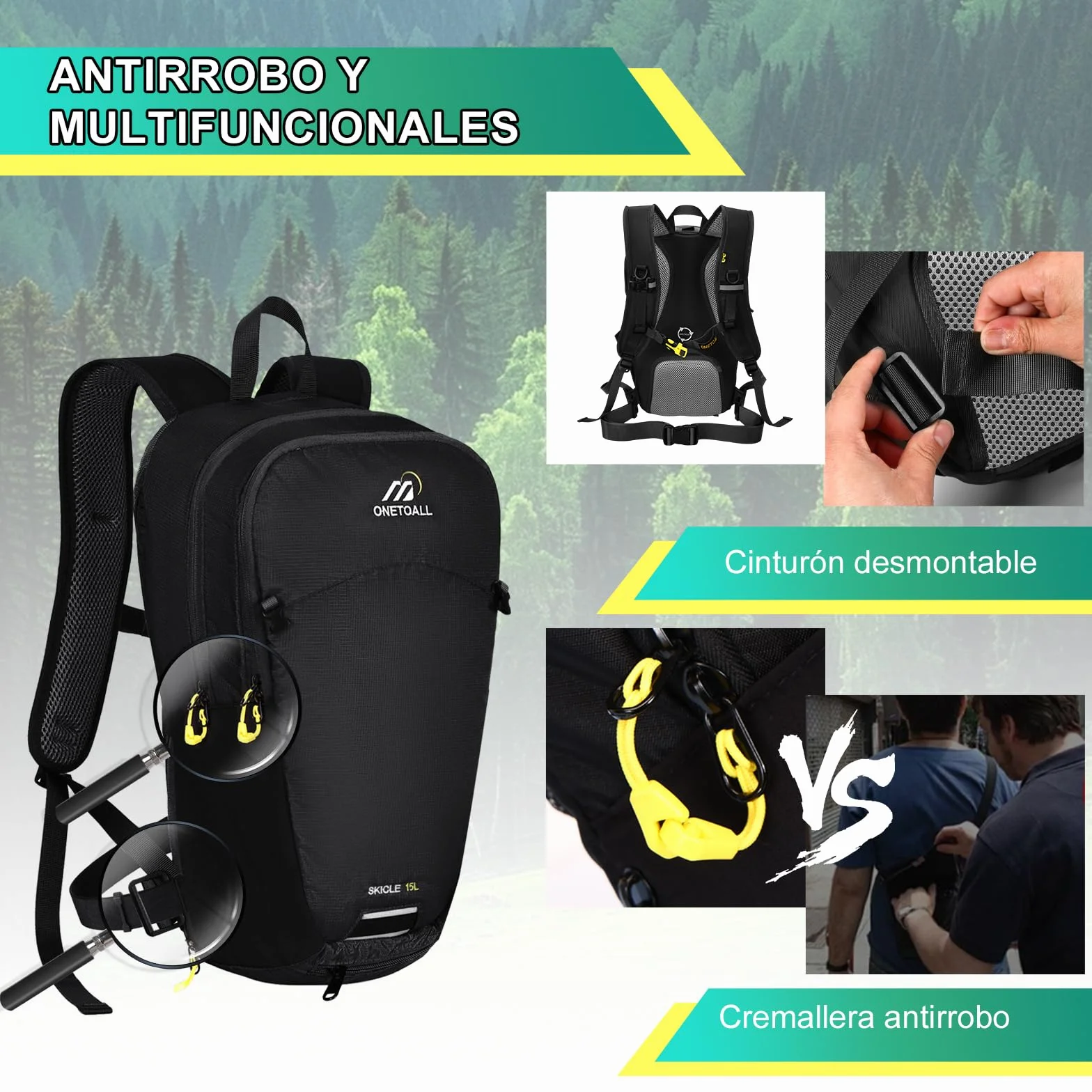 Mochila de Ciclismo 15L / 20L con Funda Impermeable, Mochila Hidratación Mtb para Hombre y Mujer, Mochila Senderismo Pequeña y Antirrobo para Moto, Esquí, Bicicleta, Montaña y Running