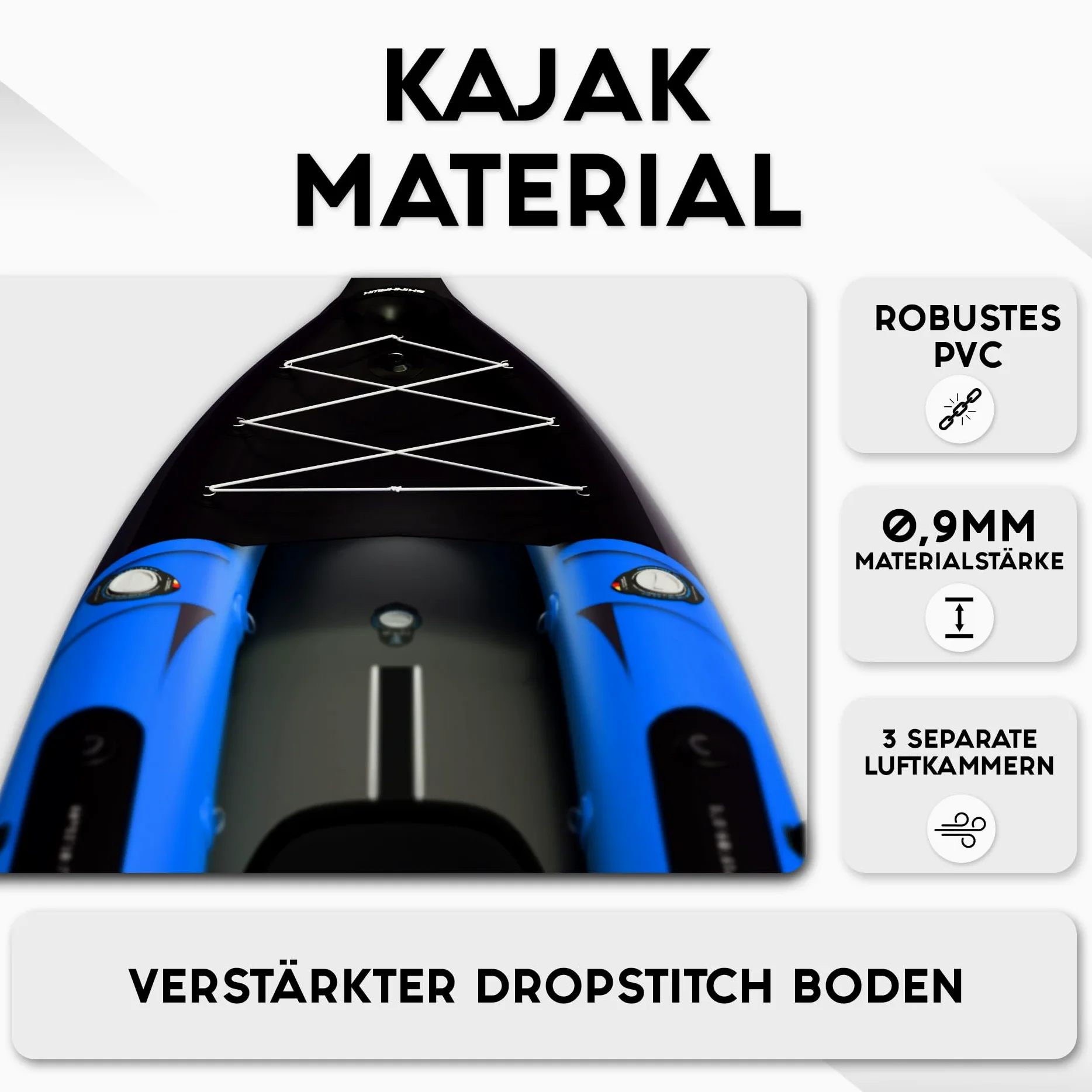 SKINHAWK Prestige Blue Kayak Set 490 – Barco inflable – Canoa – 490 x 96 cm – Kayak para 3 personas