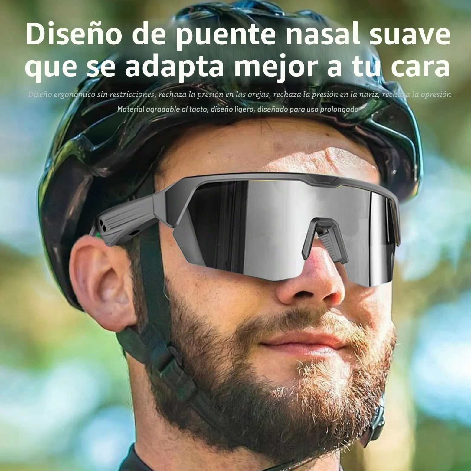 Tosuny Gafas de Sol de Deportes Inteligentes, Vasos de Audio Bluetooth con Protección UV400 y Lentes Anti-Impactos, Altavoz y Micrófono de Oído Abierto, Asistente de Voz, para Deportes (Silver)