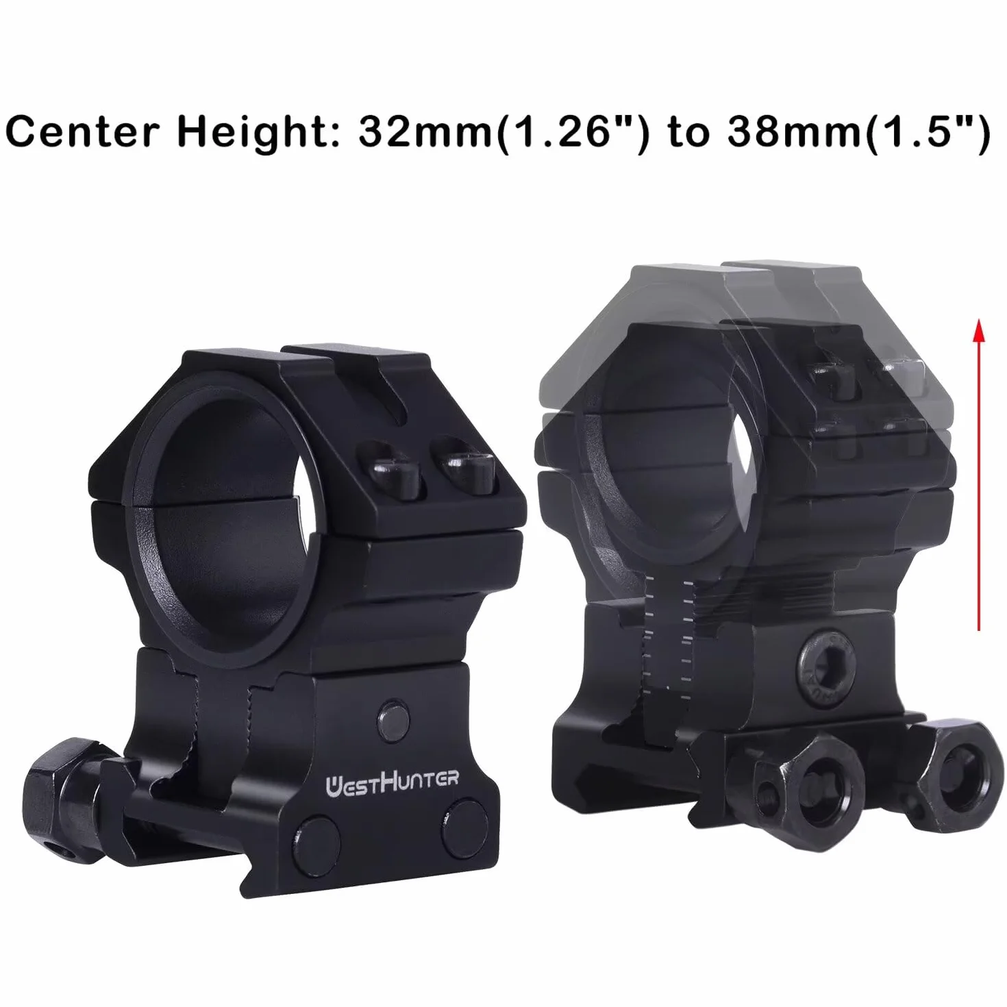 Anillas Ajustables para Mira Telescópica WestHunter Optics, Soporte de Precisión para Instalar Miras de 30mm & 25.4mm en Rieles Picatinny(Exclusivamente para Actividades Deportivas) | Black