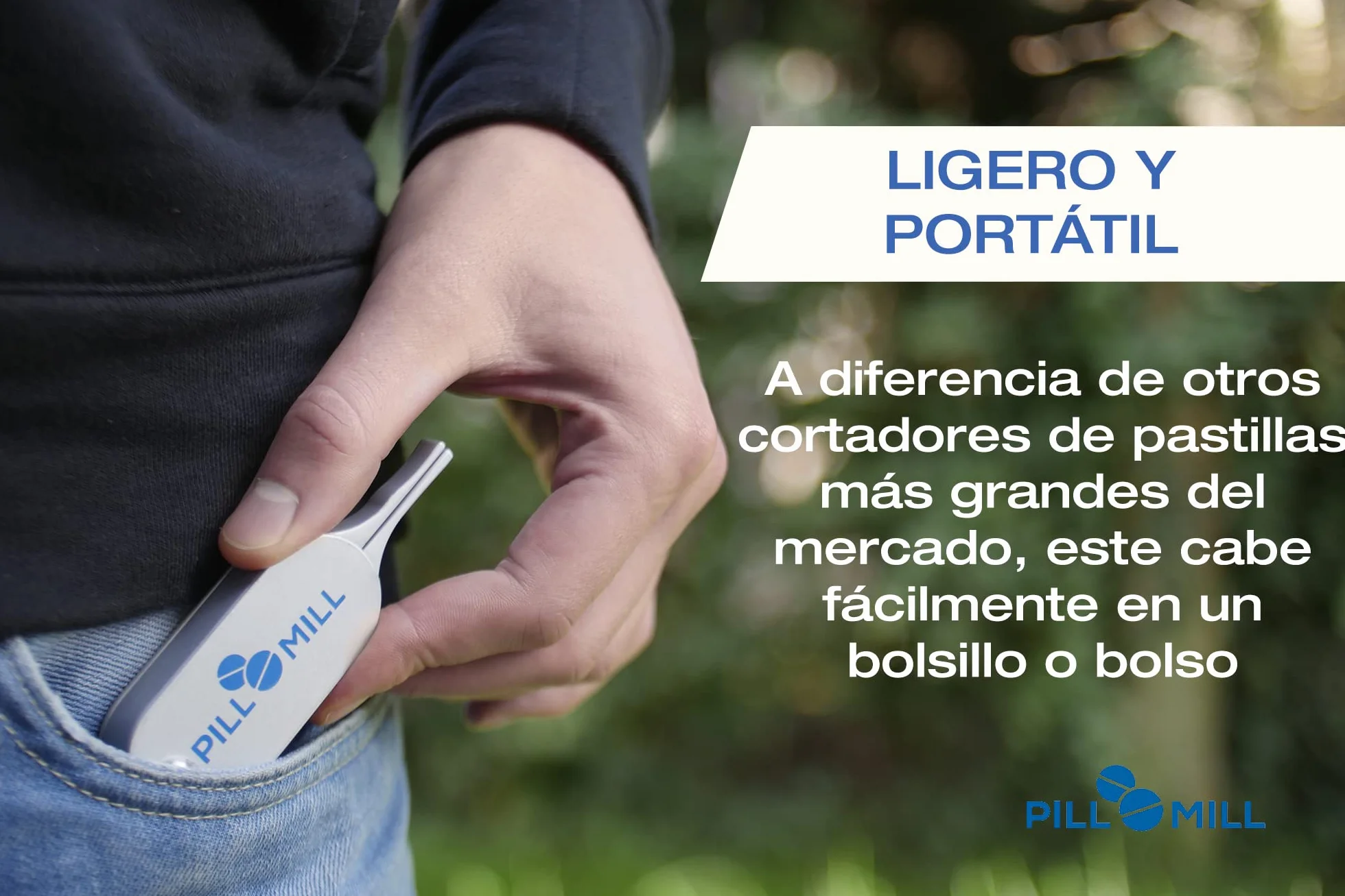 Pill Mill Cortador de Pastillas con Cuchillas de Metal y Mango de Agarre