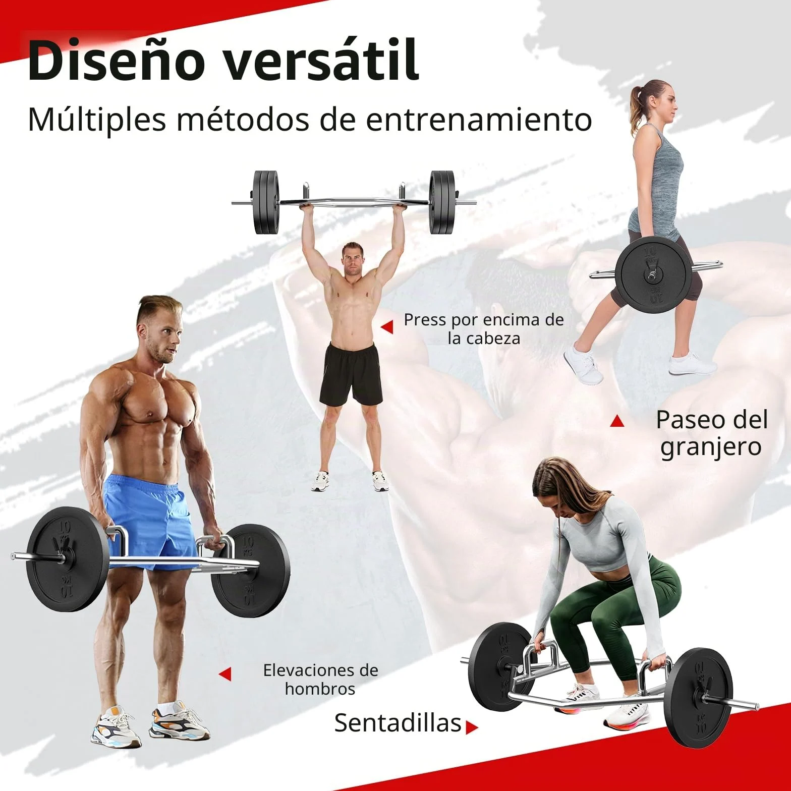 GOPLUS Barra Hexagonal para Sentadillas y Peso Muerto con Carga de 363 kg | Barra Z de Musculación con Mango Plegable, Moleteado y Cierre de Muelle, Plateado