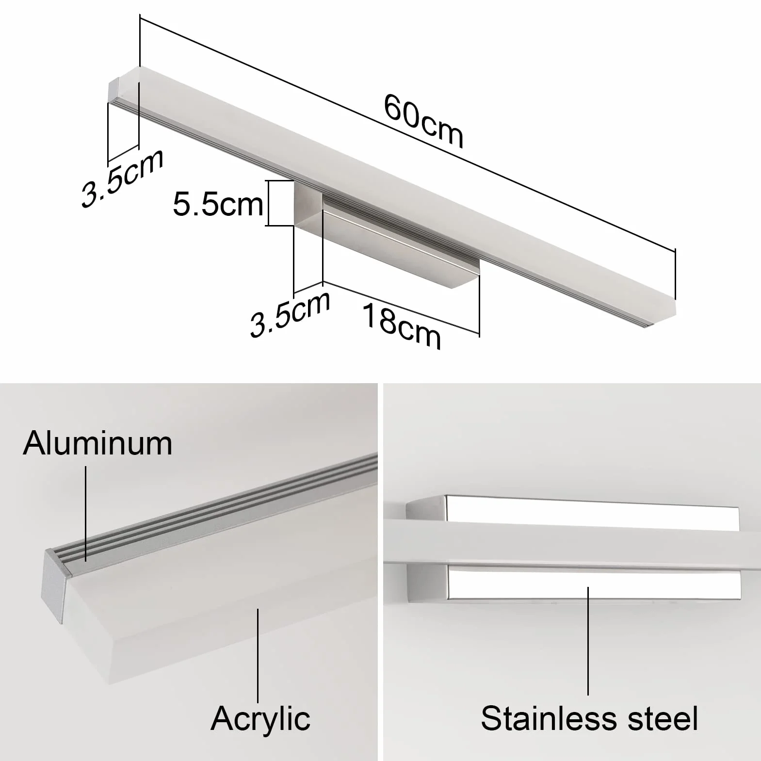 Klighten Lampara LED Espejo Baño 14W 60cm IP44 910 Lumen 110-240V Blanco Frío 6000K
