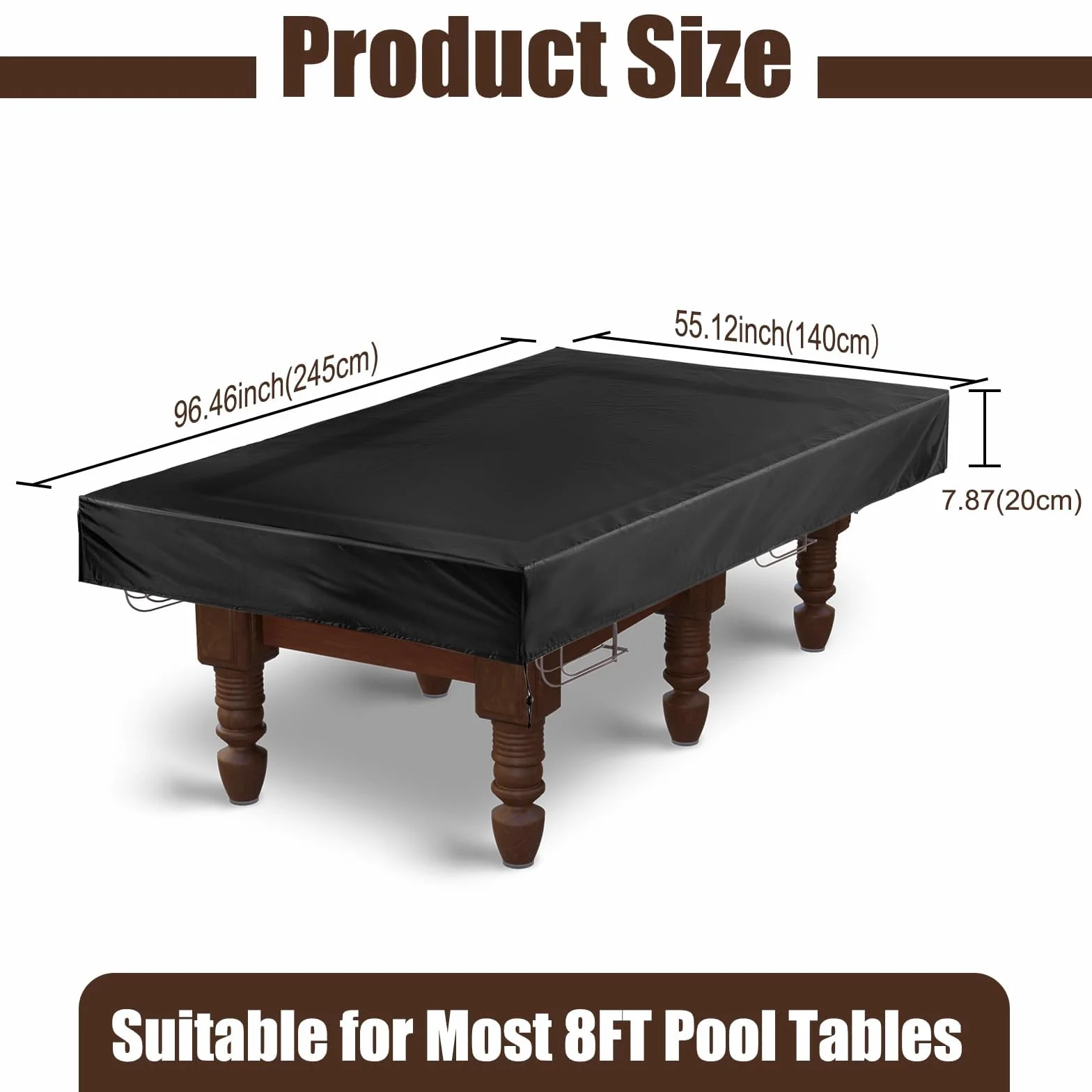 Fundas para Mesas De Billar, Funda para Mesa de Snooker Funda para Mesa de Billar de 8 Pies, en Tela Oxford 210D Negro