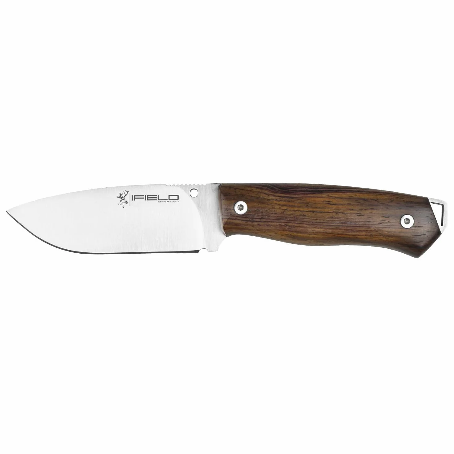 iFIELD Cuchillo Supervivencia Outdoor deportivo Workout EL29106, hoja de 10,5 cm MOVA, longitud 22 cm, incluye funda de piel marrón, herramienta de camping para pesca, caza, actividad deportiva.