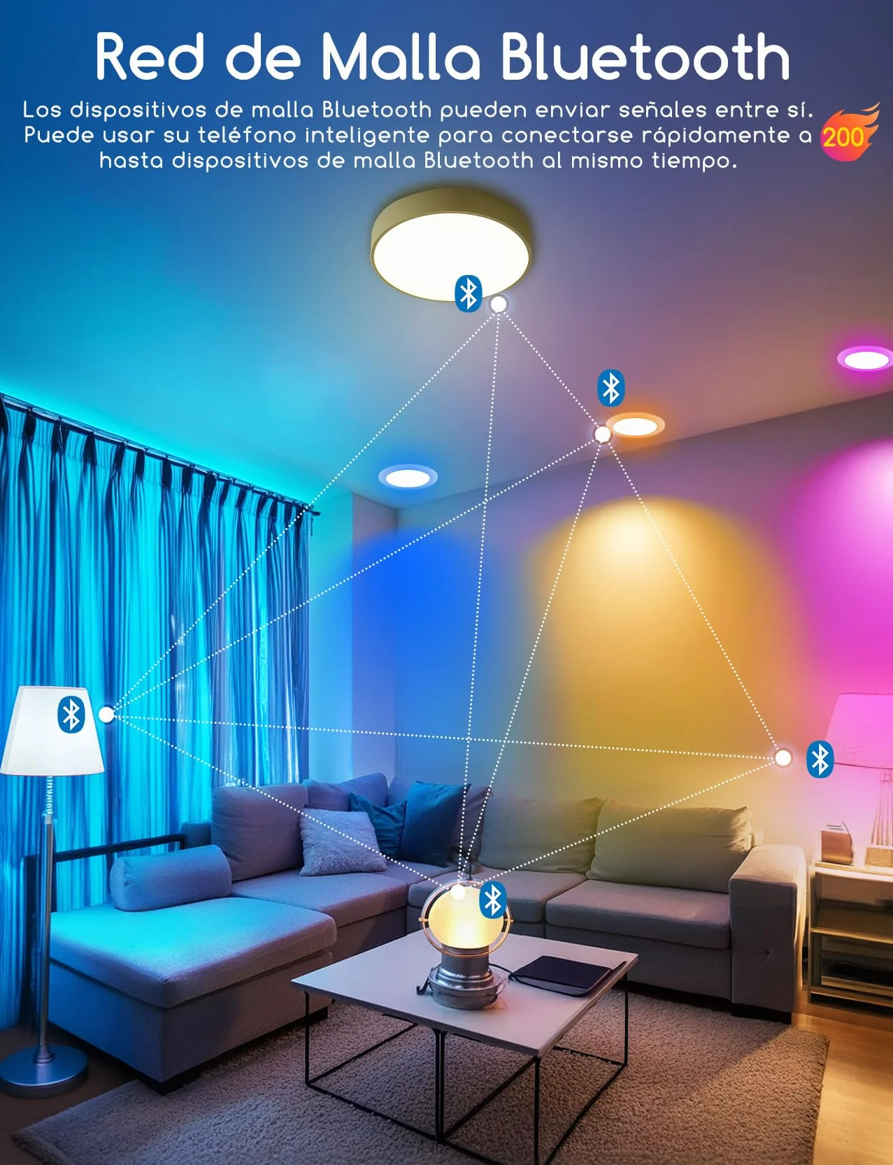 Aigostar 15W Downlight LED Inteligente Empotrable Bluetooth Mesh Compatible con Alexa, 1430LM RGB Blanco Regulable 2700-6500K, IP44, 4 Uds
