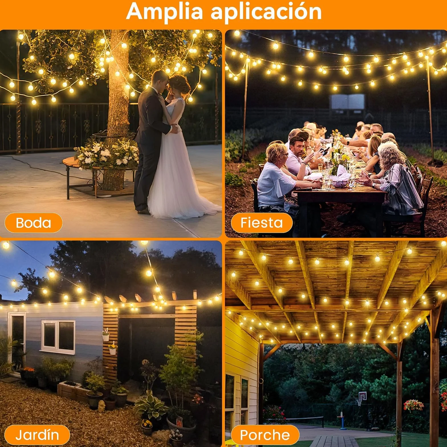 Guirnaldas Luces Exterior Jardín 30M LED G40 IP44 Impermeable Dimmable