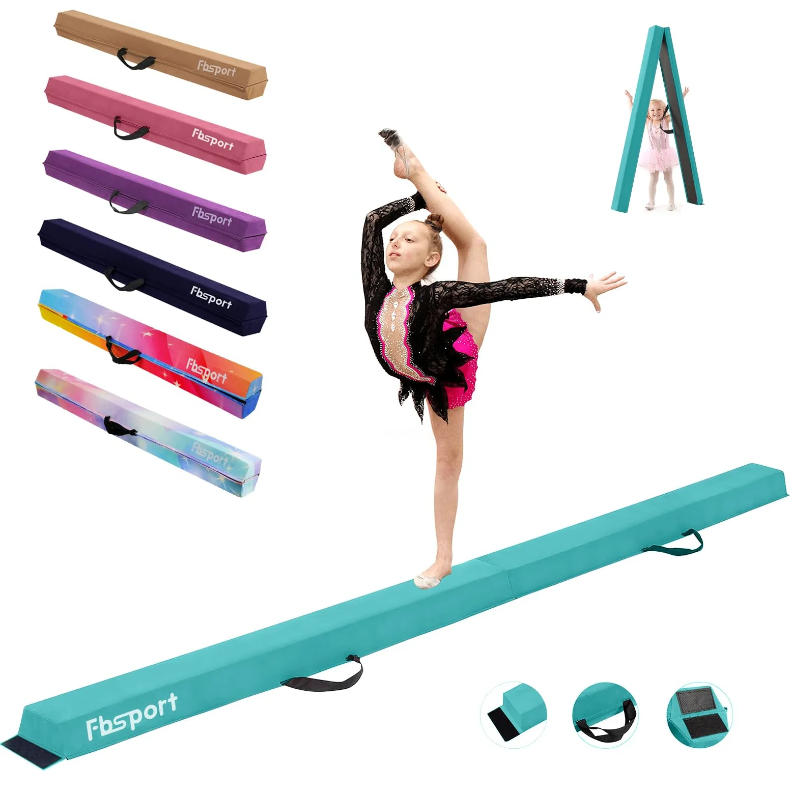FBSPORT 270CM Viga de Equilibrio Plegable, Viga de Equilibrio de Gimnasia, Viga de Equilibrio de Capa Flocada, Equipo de Equilibrio para Niños, Fitness/Entrenamiento/Gimnasia/Ejercicio