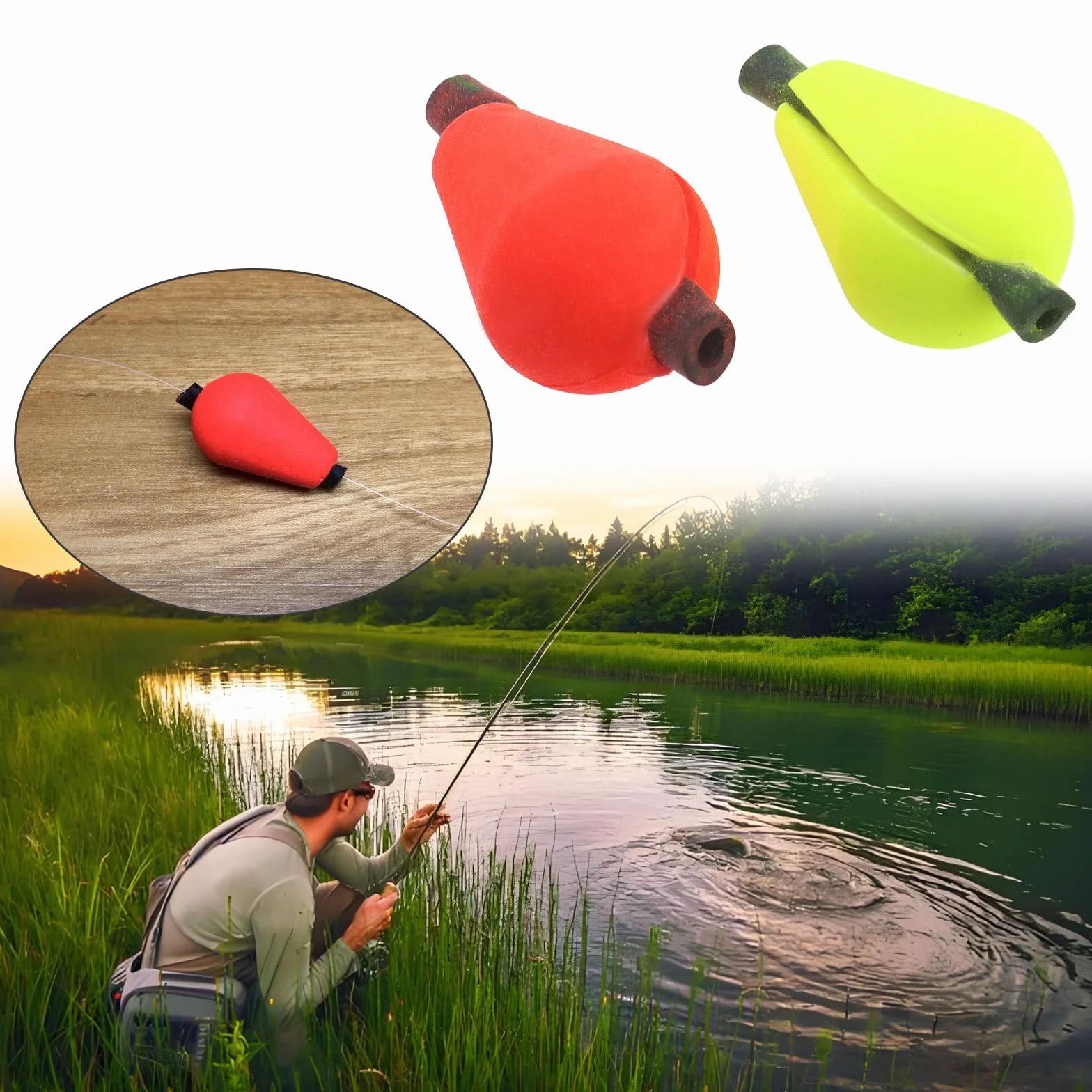 Create idea 20 Piezas Flotador de Espuma para Pesca con Mosca Indicador de Huelga Indicador de Gota de Agua Accesorio Fluorescente Amarillo Y Naranja Y Rojo