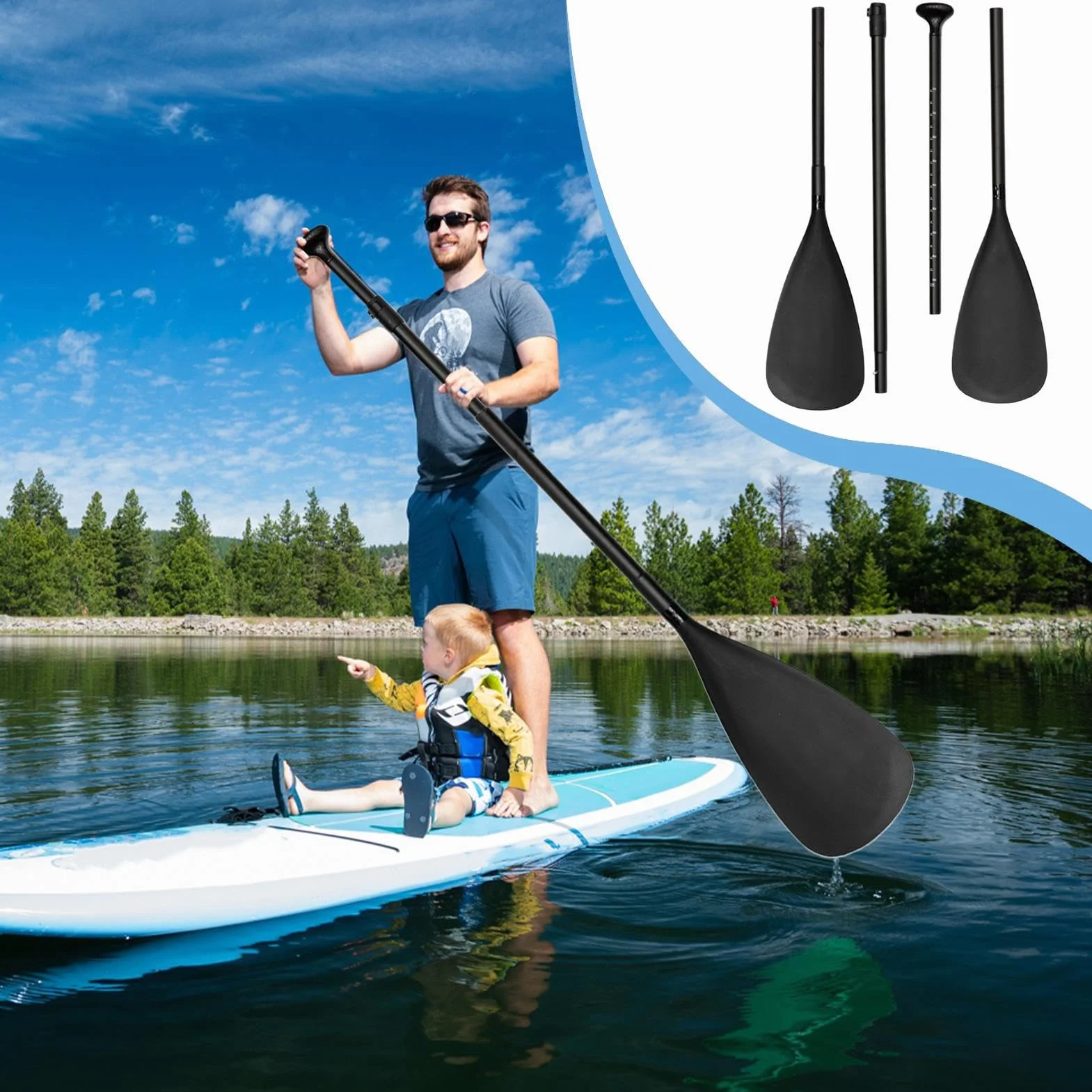 Remos de Kayak para Adultos Palas Dobles Longitud Ajustable Liberación Rápida Cabeza Doble Combinable