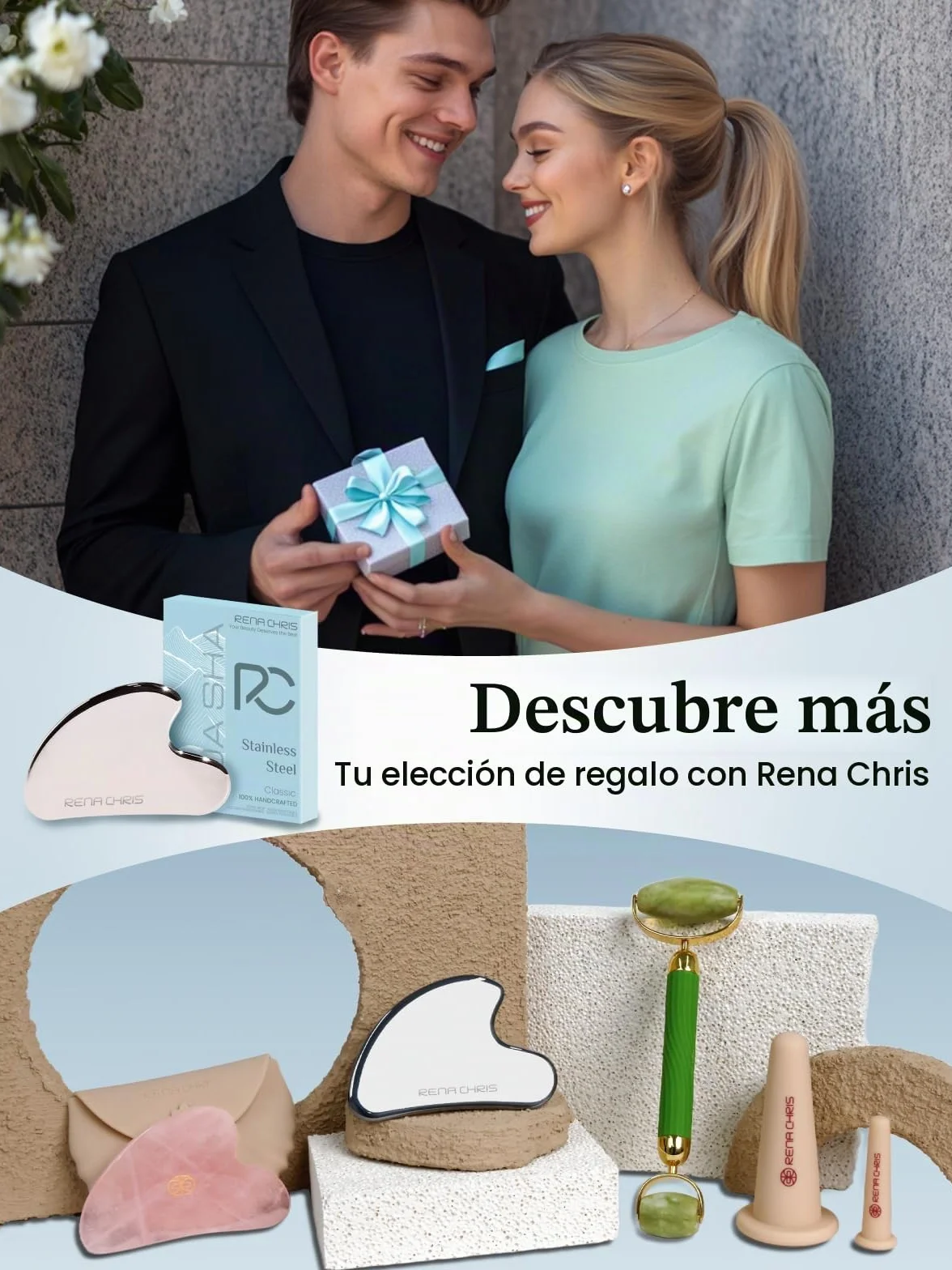 Rena Chris Gua Sha Facial Masajeador de Acero Inoxidable para Esculpir la Mandíbula, Eliminar Bolsas de Ojos, Regalo Cuidado de la Piel (Plata)