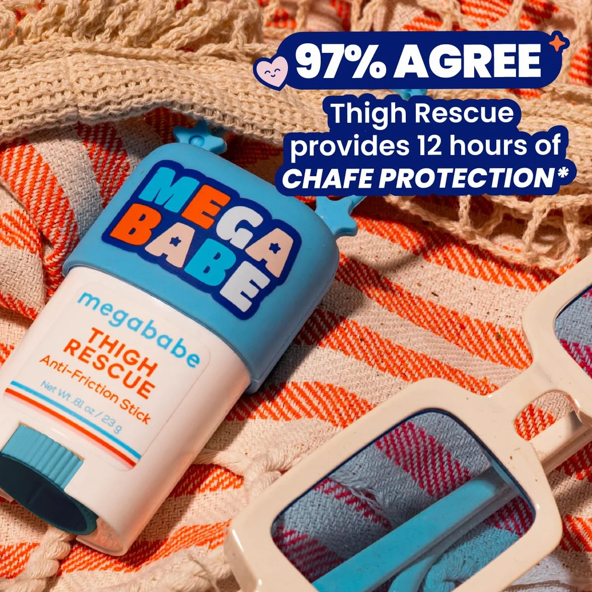 Megababe Mini Thigh Rescue Anti Chafe Stick - Tamanho de Viagem com Aloe, Romã e Óleo de Semente de Uva