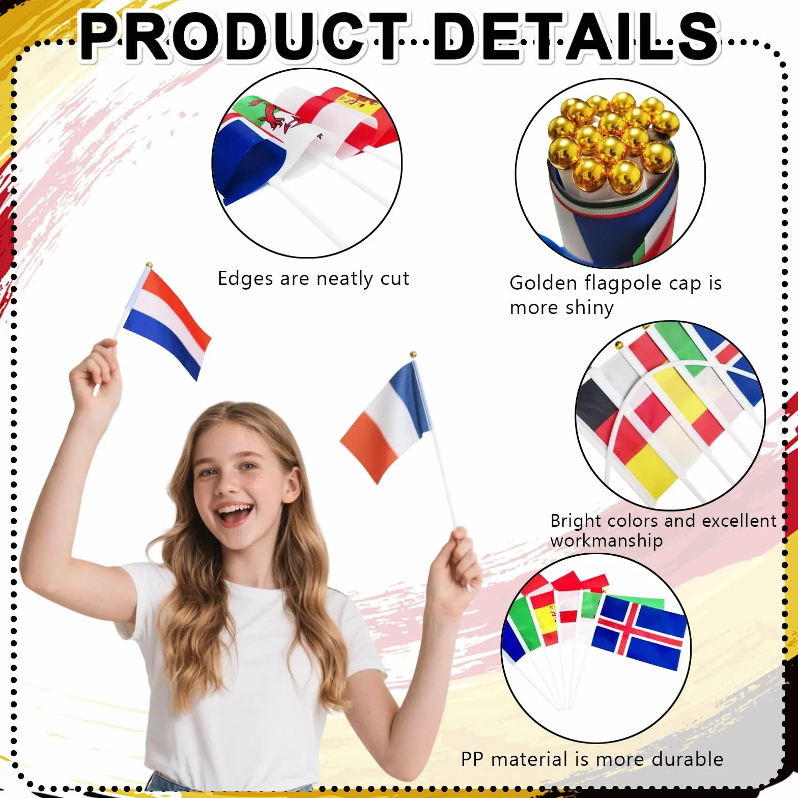 Banderas de 16 Naciones en Palo para Decoración de Fútbol Europeo Femenino 2025, Banderitas de 14 x 21 cm, Fiestas, Eventos y Celebraciones Deportivas