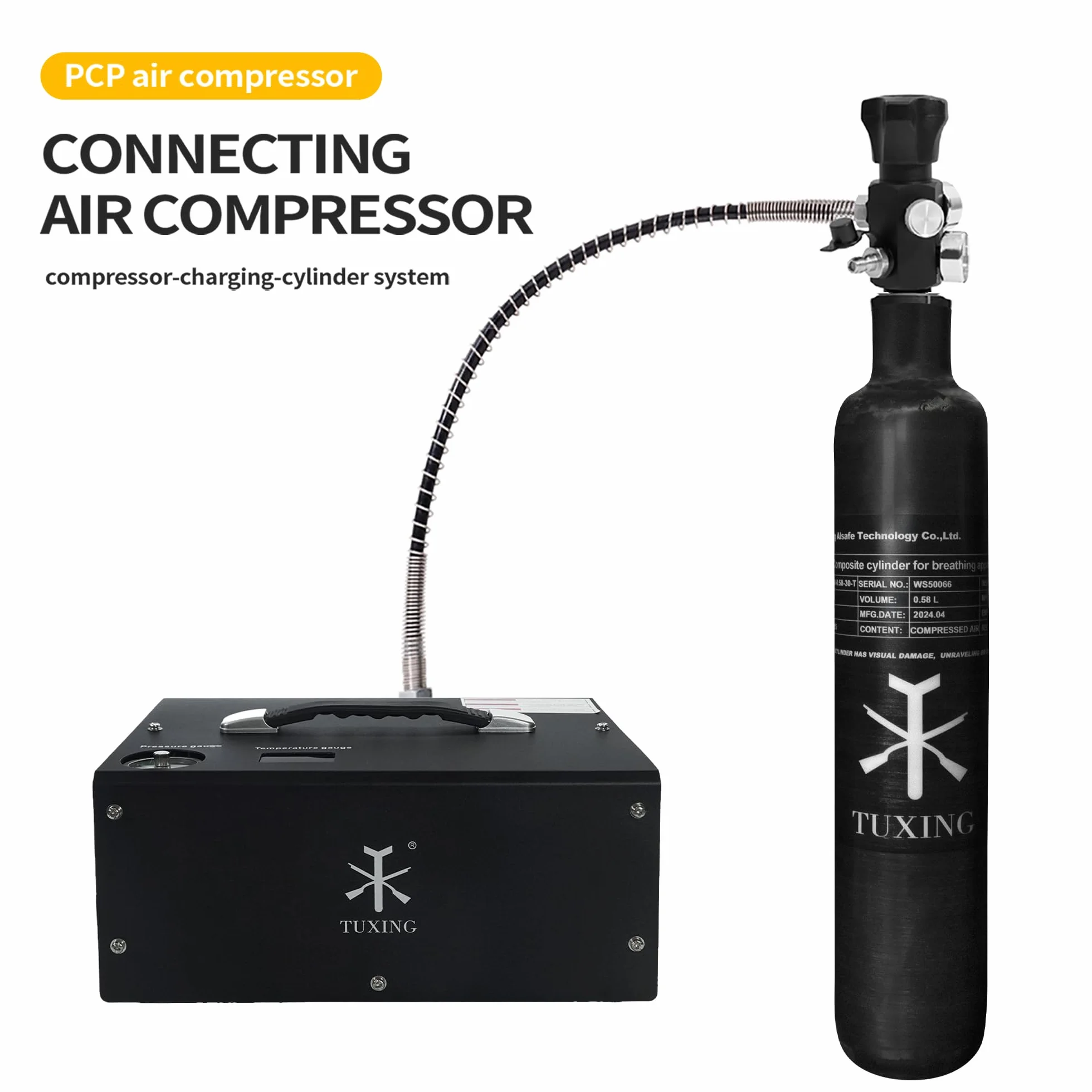 Cilindro de Gas de Fibra de Carbono de 30Mpa, 4500Psi, 0,58 L, 580cc, Tanque de Paintball HPA, Caza para PCP, Pistola de Rifle de Aire, Rosca de Cilindro M18 * 1,5