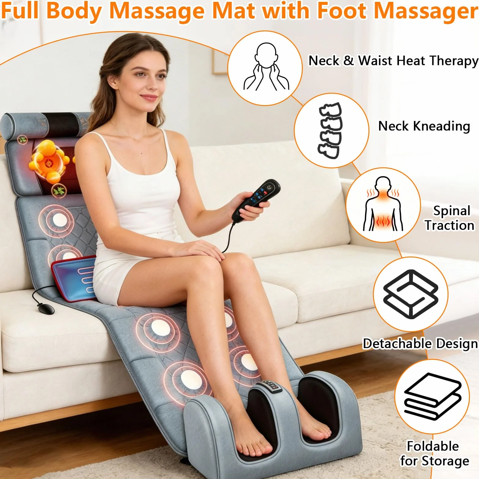 Esterilla de masaje cuerpo completo con calor 10 motores vibración pies cuello espalda eléctrica