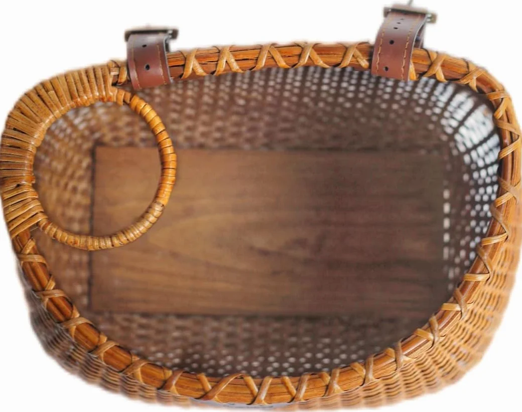 Cesta de mimbre para bicicleta de mujer con portavasos, estilo vintage