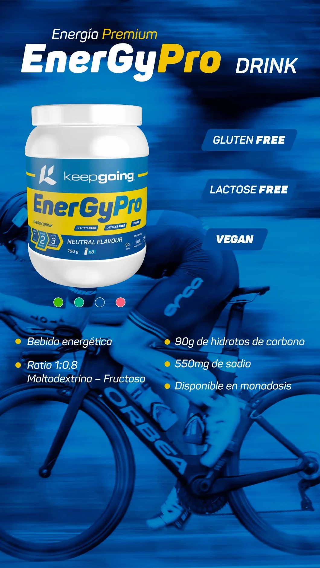 Keepgoing EnergyPro Drink Bebida Energética Premium en Polvo Sabor Neutro 760g Maltodextrina Fructosa