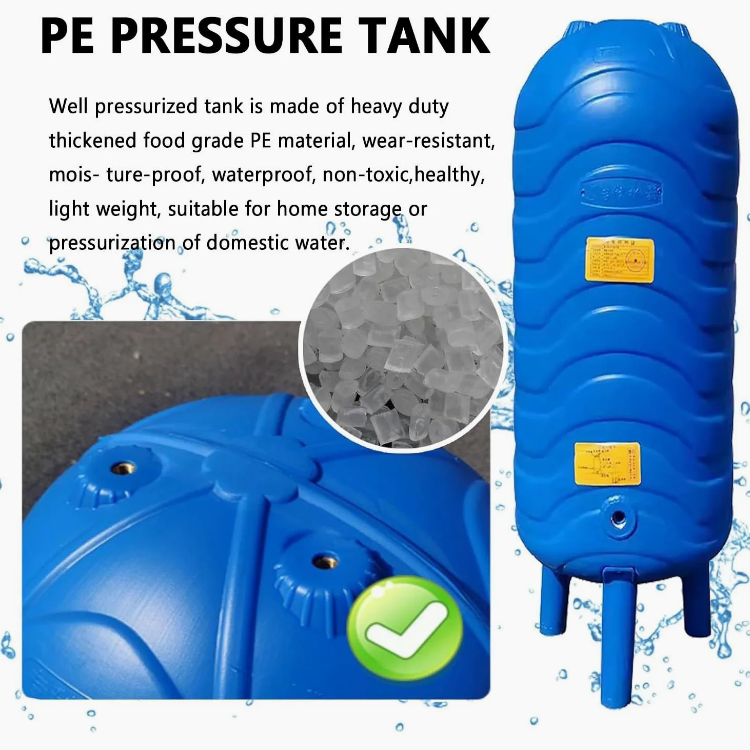 Tanque de Presión Automático PE 60L-150L para Pozo de Agua Vertical 100L/26.4GaL | Depósito Presurizado con Vejiga y Kit de Montaje | Almacenamiento para Bomba de Pozo,Hogar y Riego