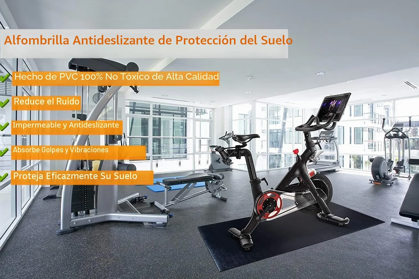 Esterilla de Ejercicio y Equipo de Fitness, Antideslizante, Alfombrilla Protectora de Piso para Cintas de Correr, Ciclismo, Rowers, Cross Trainers y Otros Equipos de Gimnasio, 180cm x 80 cm