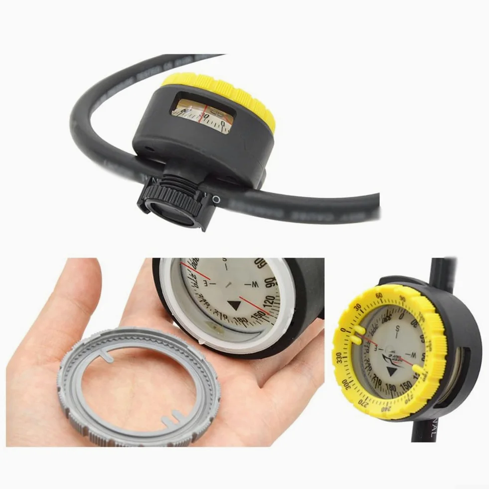 Brújula de buceo magnética fuerte de 50 m, brújula de buceo, abrazadera de tubo, brújula luminosa subacuática con soporte de clip de ventana lateral de aguja