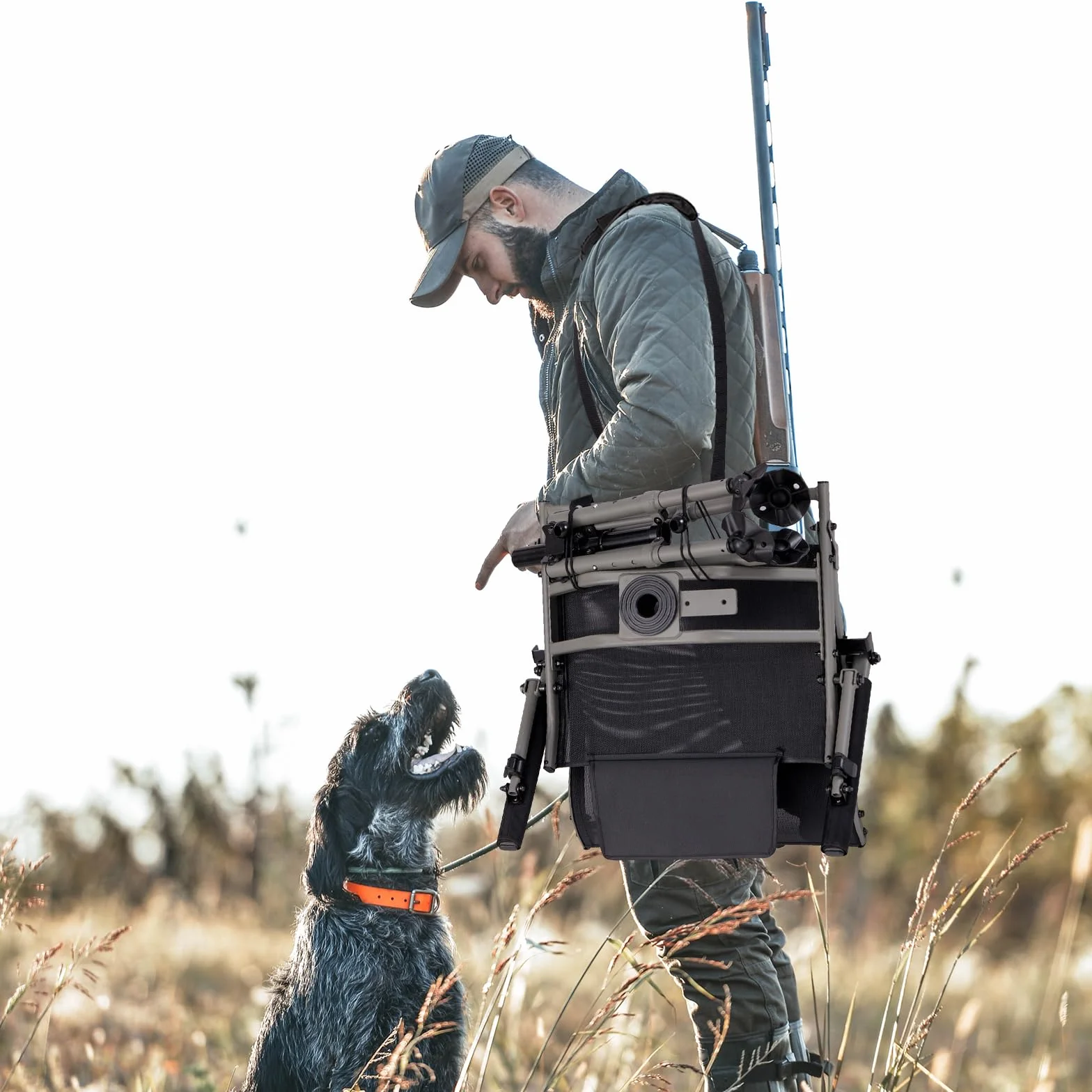 GOPLUS Silla de Caza Giratoria de 360°, Silla Portátil con Soporte de Rifle Ajustable, Reposabrazos y Altura Regulables, Sillas Ergonómica con Respaldo y Tela Transpirable para Caza, Pesca y Camping