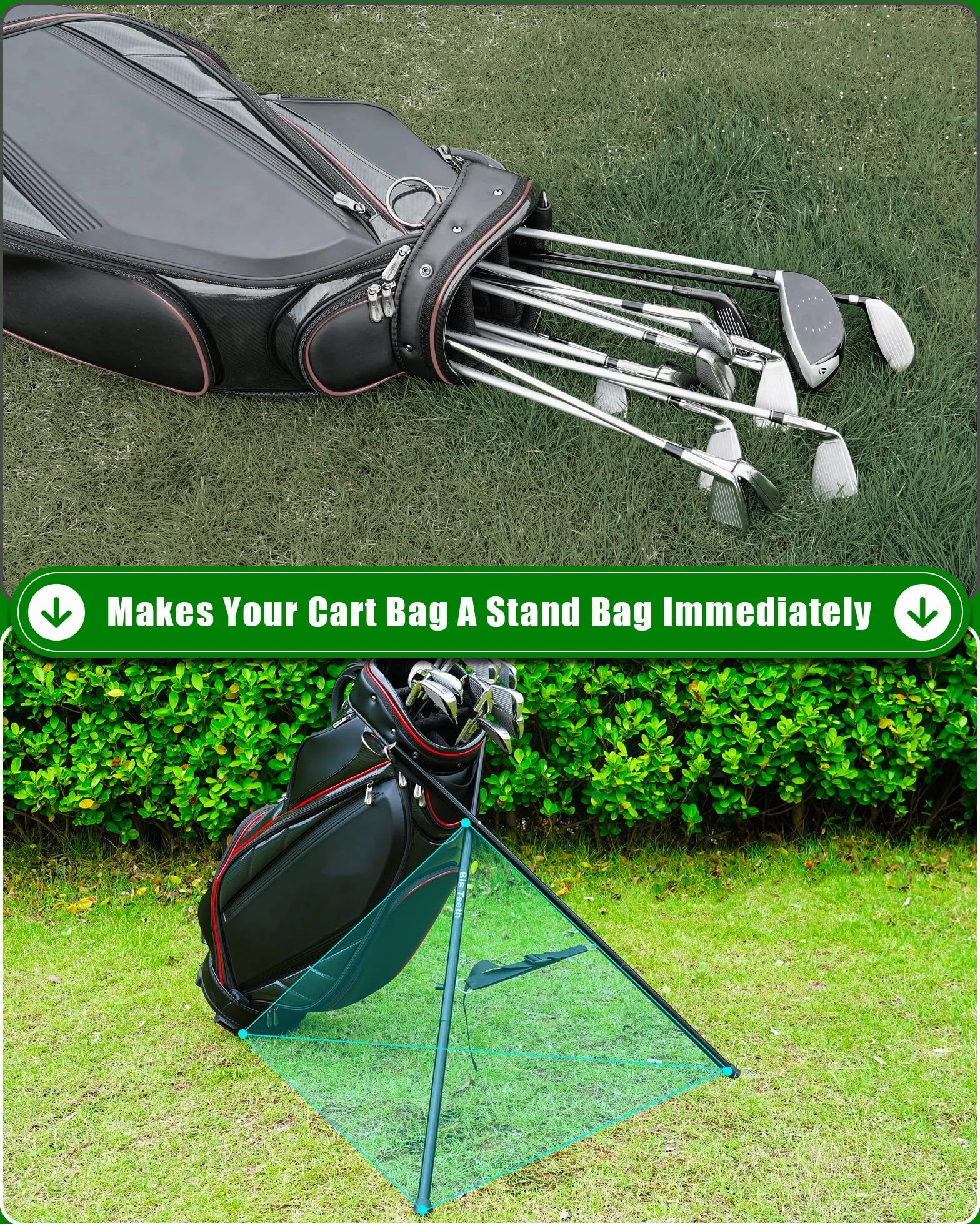 Soporte para bolsa de golf para carrito, plegable, ligero, negro