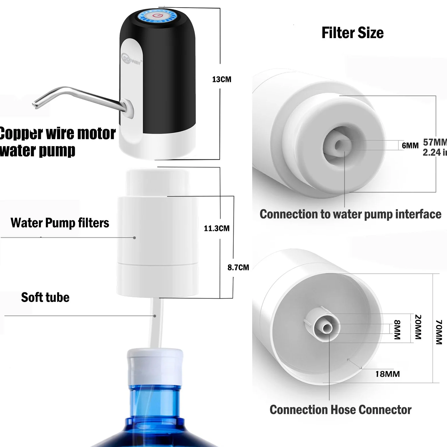 CoolWAY Filtro de botella de agua eléctrica de 5 galones, filtro para exteriores, dispensador de agua eléctrico portátil para senderismo, camping, viajes, caza, pesca, equipos, salidas familiares