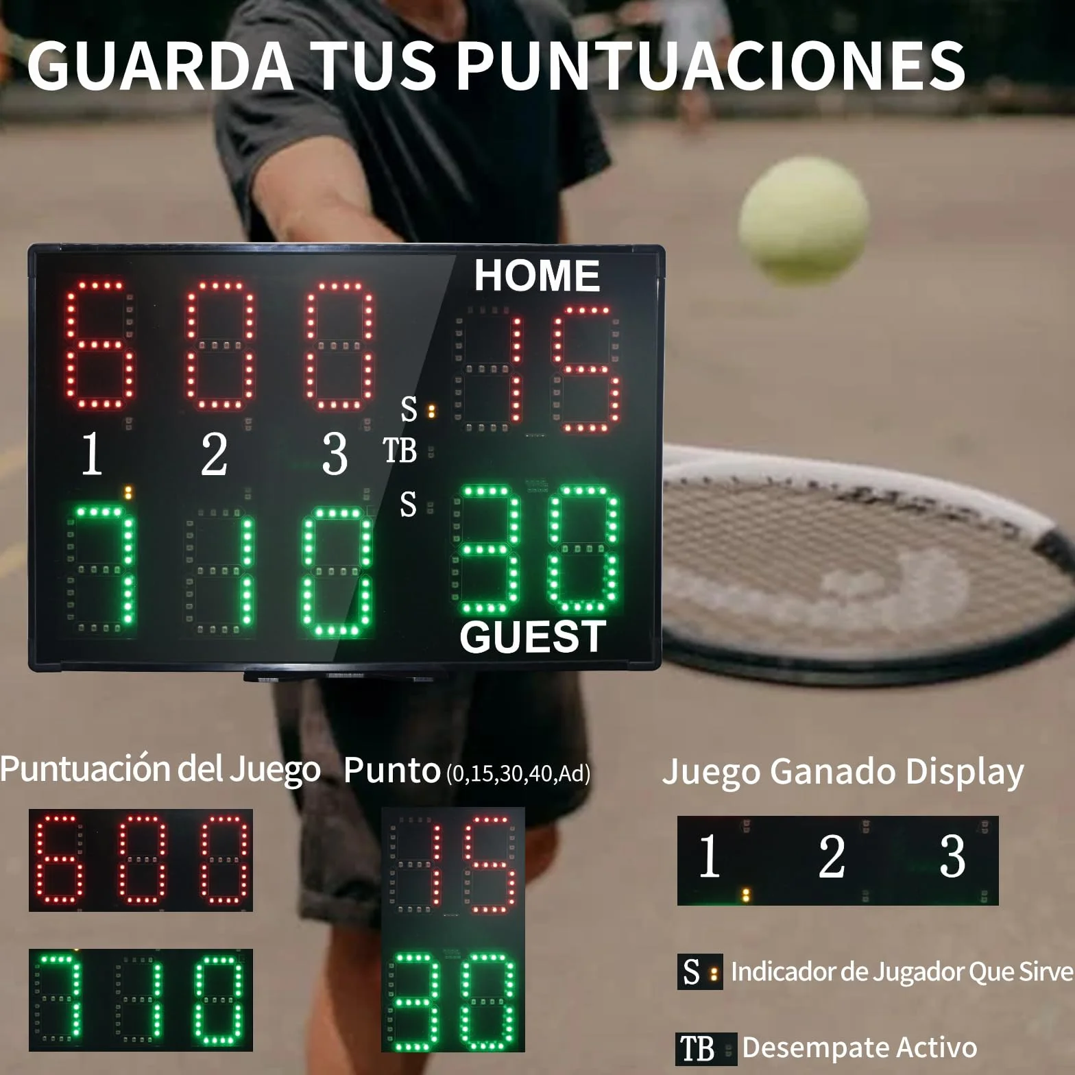 Marcador Digital LED Portátil 10 Dígitos para Tenis y Padel con Control Remoto