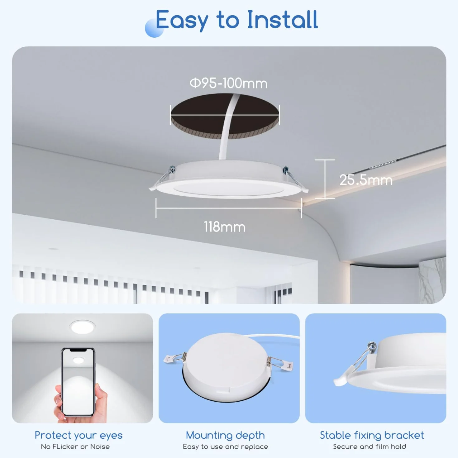 Aigostar Downlight LED Empotrable Redondo 6W 6500K Luz Blanca Fría 6 Pack