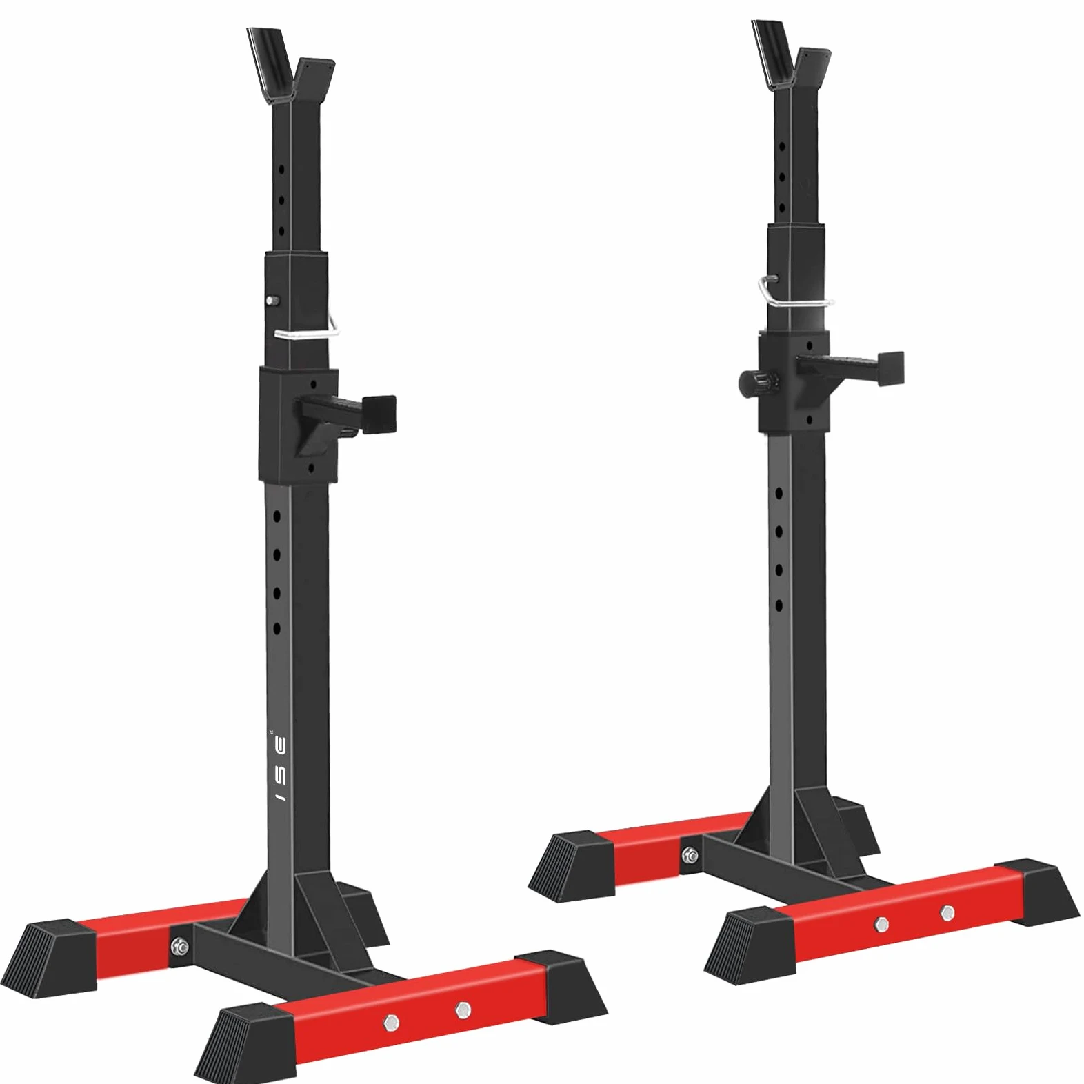 ISE Soporte Barra Pesas ajustable, Soporte Pesas Barra, Rack Sentadillas y Press Banca Squat Rack Stand Gym para Fitness, Soporte Para Pesas de Levantamiento Gimnasio para Banco de Peso, Máx 200kg