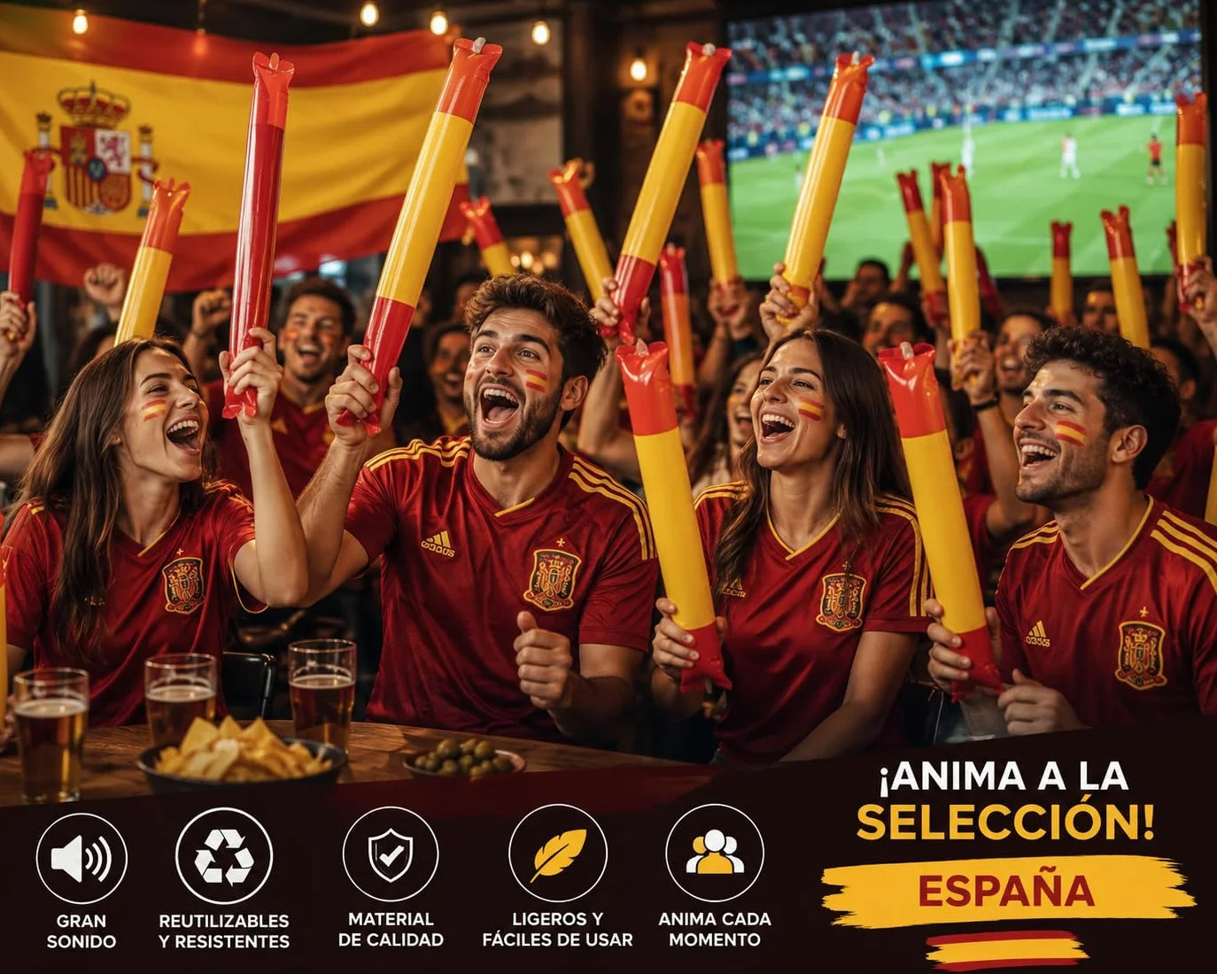 Aplaudidores Hinchables Reutilizables para Fiestas y Eventos, Mundial 2026 – Thunder Sticks con Válvula de Inflado para Fútbol, Cumpleaños, Conciertos