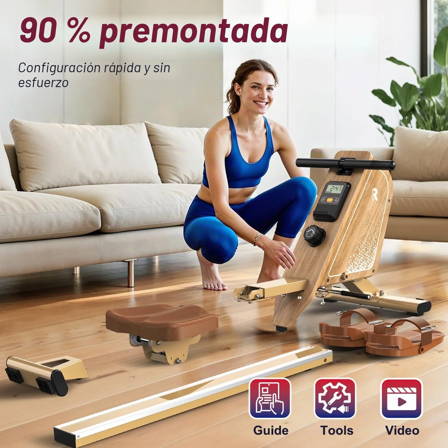 Máquina de remo para casa OR3, dispositivo de remo magnético con monitor Bluetooth, 16 niveles de resistencia, remo compacto con capacidad de peso de 150 kg, almacenamiento vertical, 2 años de