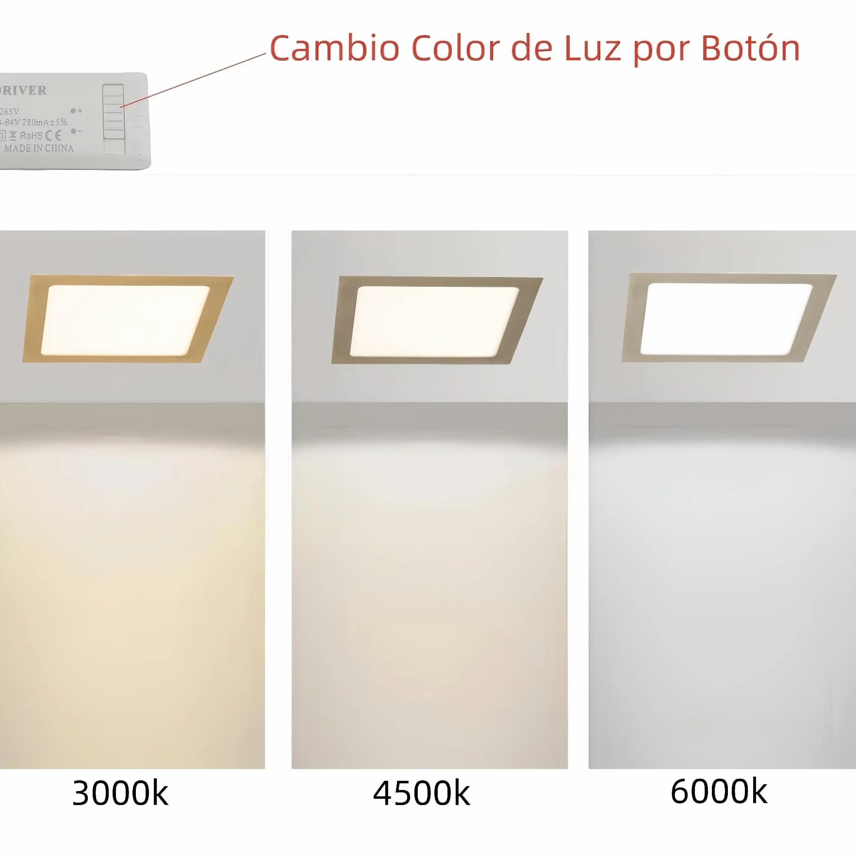 Panel LED de Techo 20W 2000lm 220x220mm Blanco Frío CCT Regulable Super Slim Empotrado Downlight