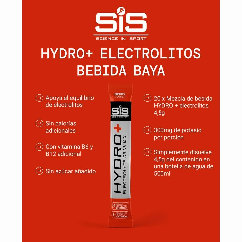Science in Sport HYDRO+ Electrolyte Drink Mix 20x4,5g Frutos del bosque Electrolitos en polvo veganos