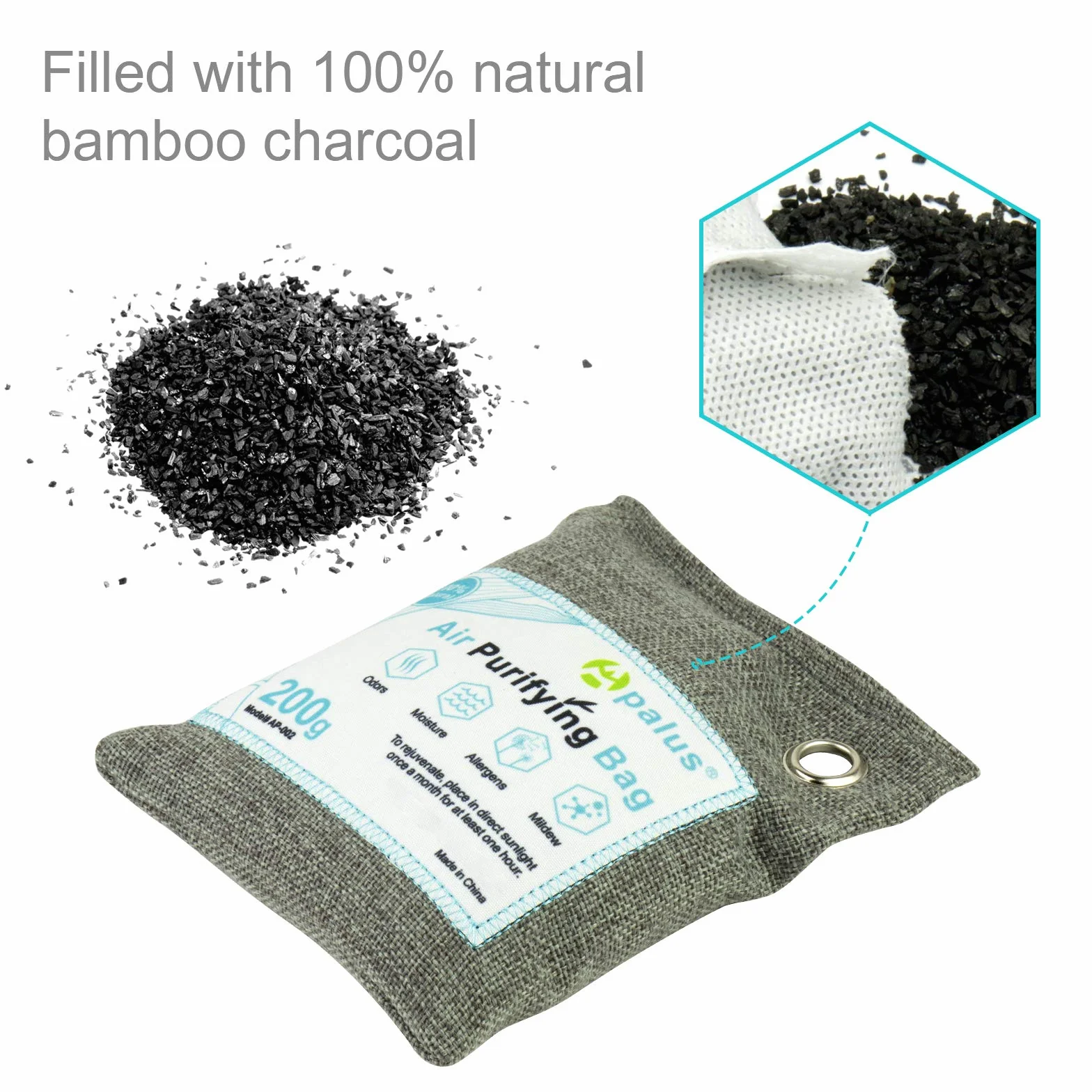 Apalus Bolsa de Carbón Activo de Bambú Deshumidificador Purificador de Aire 200g
