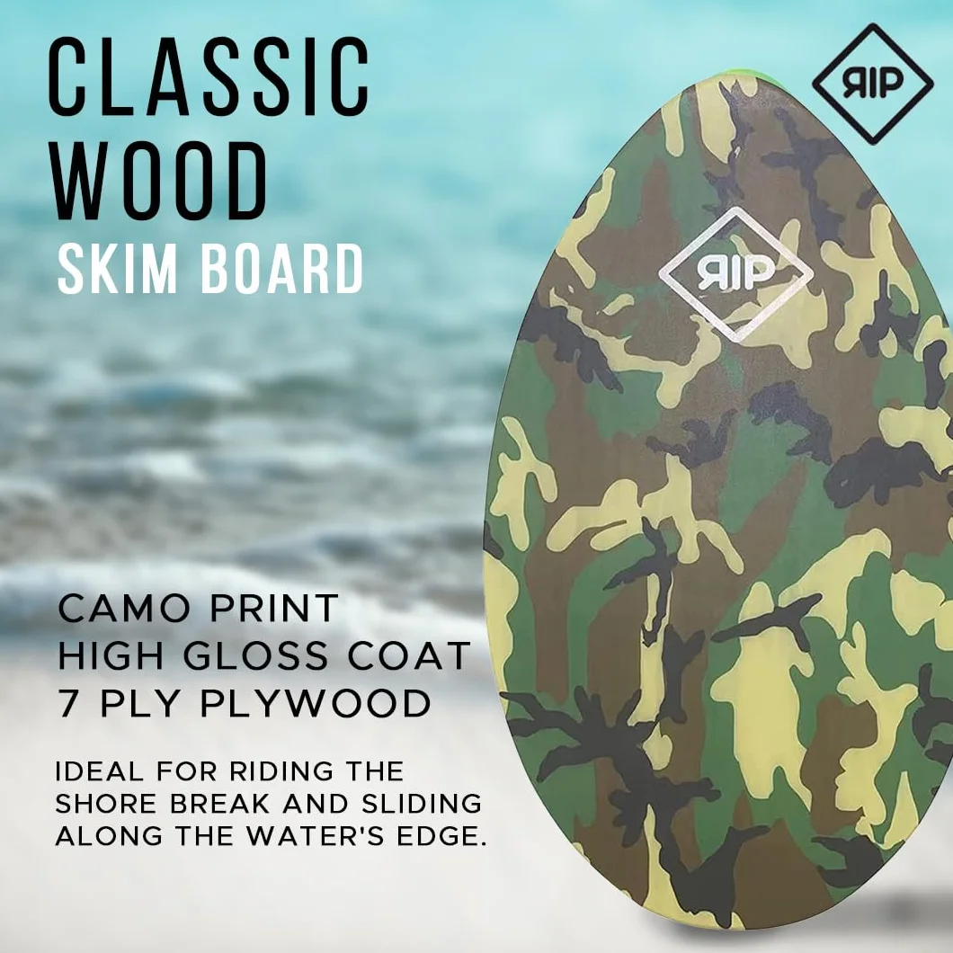 RIP Skimboard Camo Madera 37'' inch, 7 Ply Wood 94 CM - Premium Skimboard de Madera para Surf Tabla principiante a intermedio, ligera, para todos los niveles de habilidad, niños y adultos
