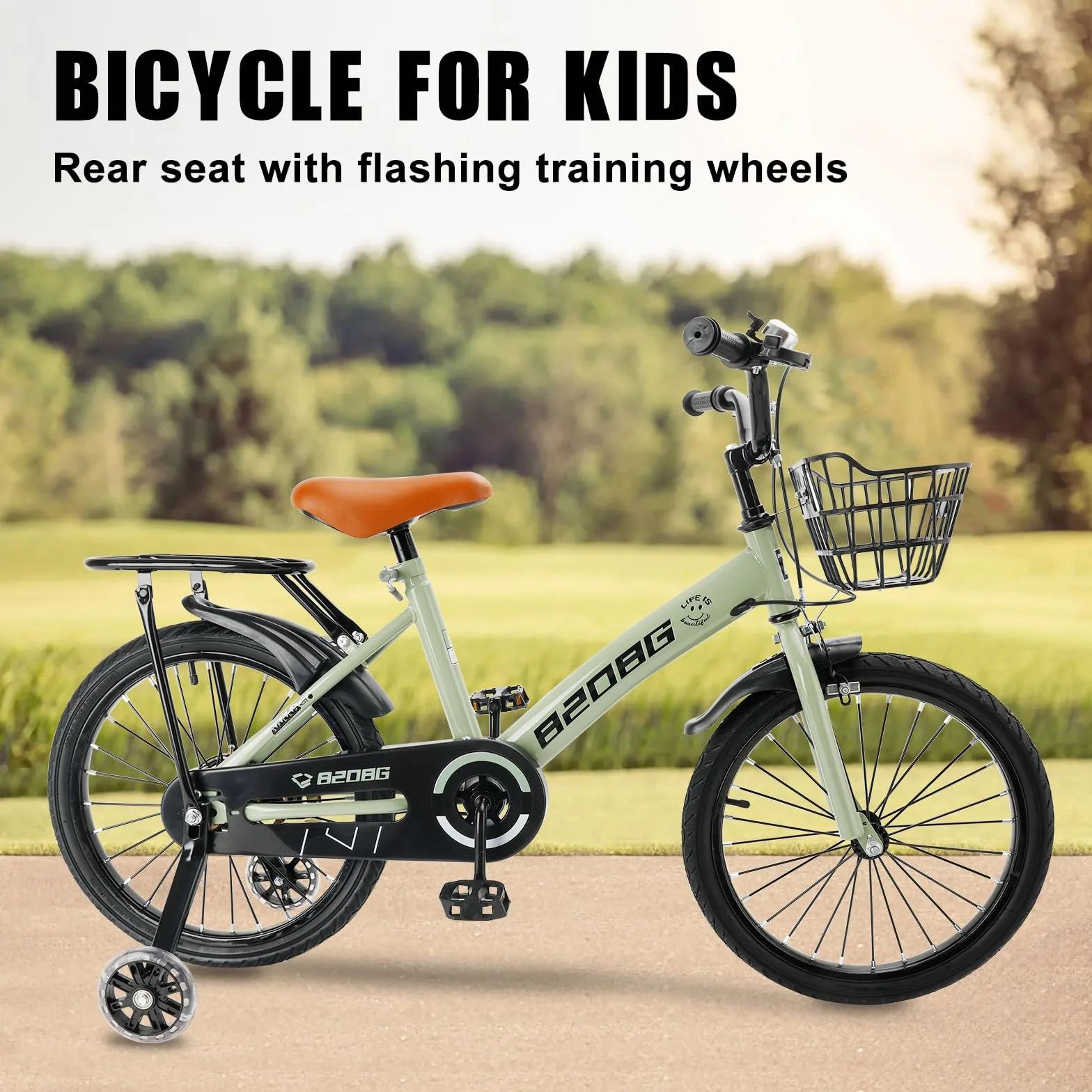 Bicicleta infantil 18 pulgadas marco acero carbono asiento manillar ajustables frenos dobles ruedines cesta desmontable