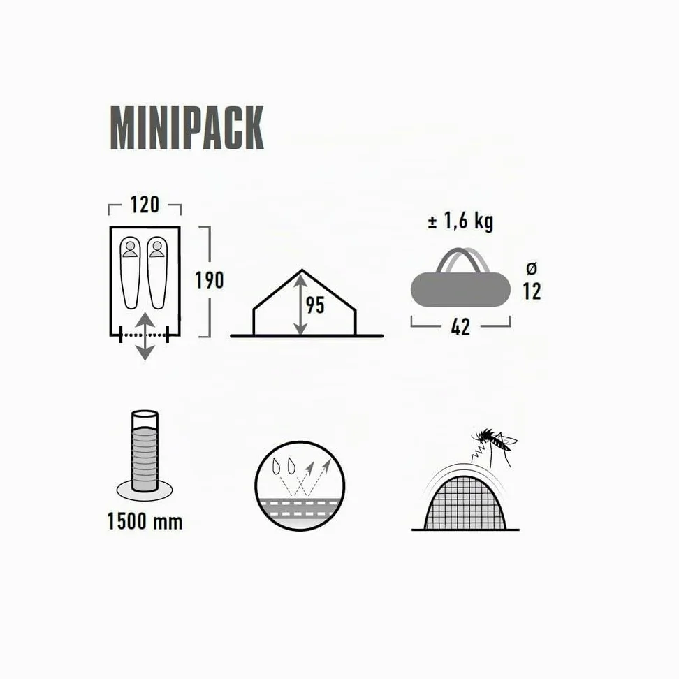 High Peak - Tienda de campaña para 2 personas, tienda de campaña con fondo de bañera, 1500 mm, impermeable, sistema de ventilación, protección contra mosquitos, peso ligero y pequeño tamaño