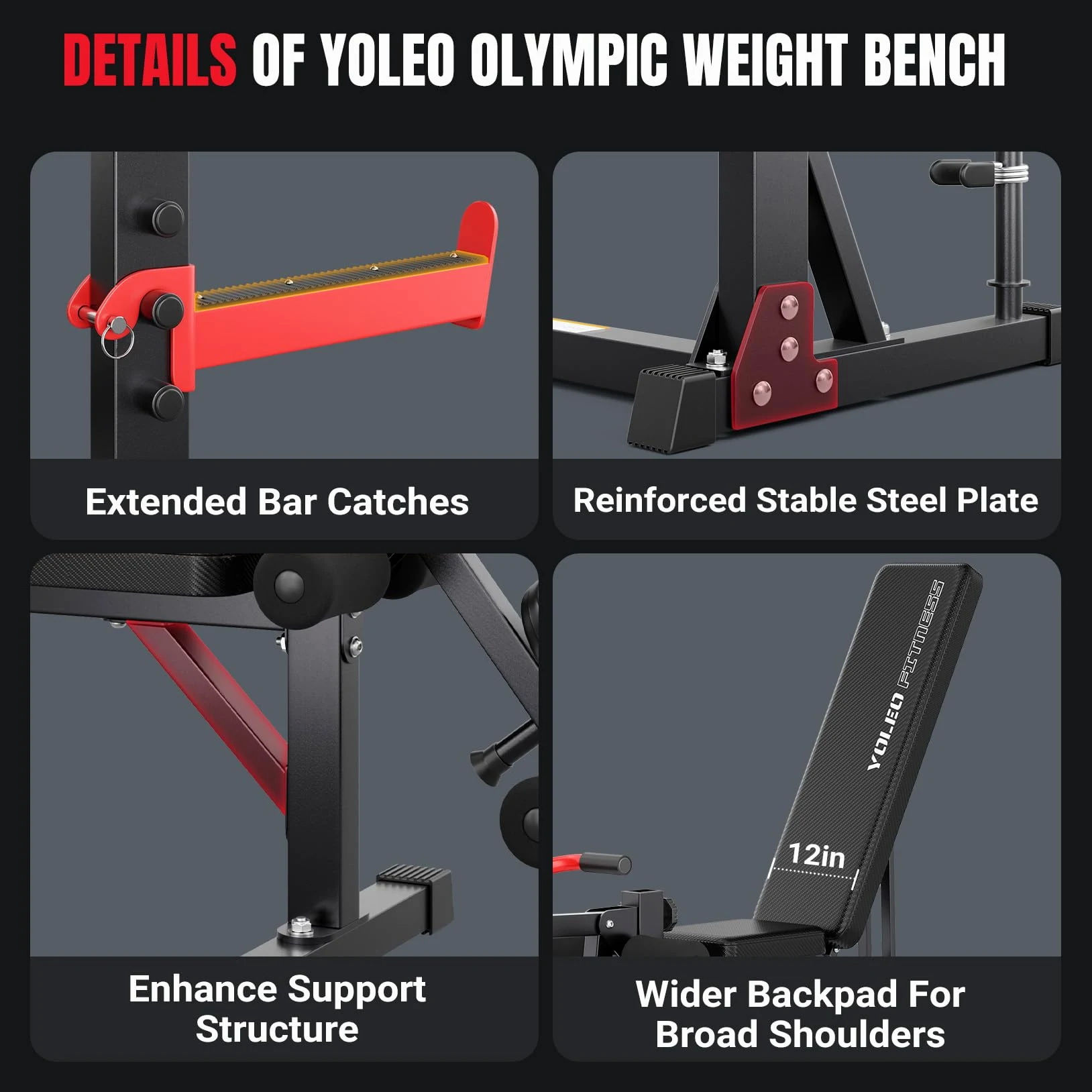 YOLEO Banco de Pesas Ajustable - Banco de musculación plegable para gimnasio en casa, Banco de trabajo de alta resistencia, banco abdominal inclinado/declinado